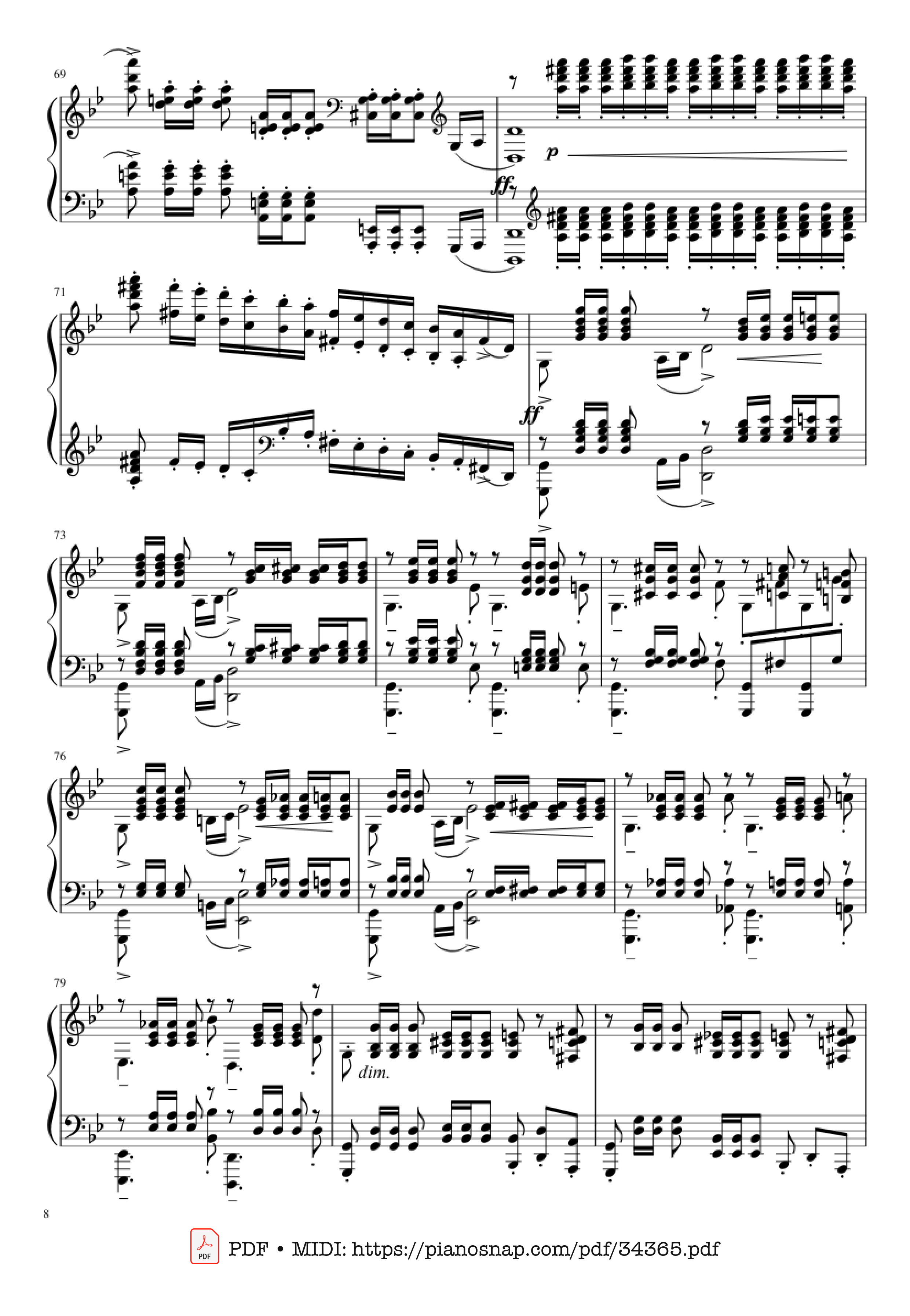 Page 8 of Sheet music PDF Piano Prélude in G Minor Piano - Sergei Vasilievich Rachmaninoff (1873 - 1943