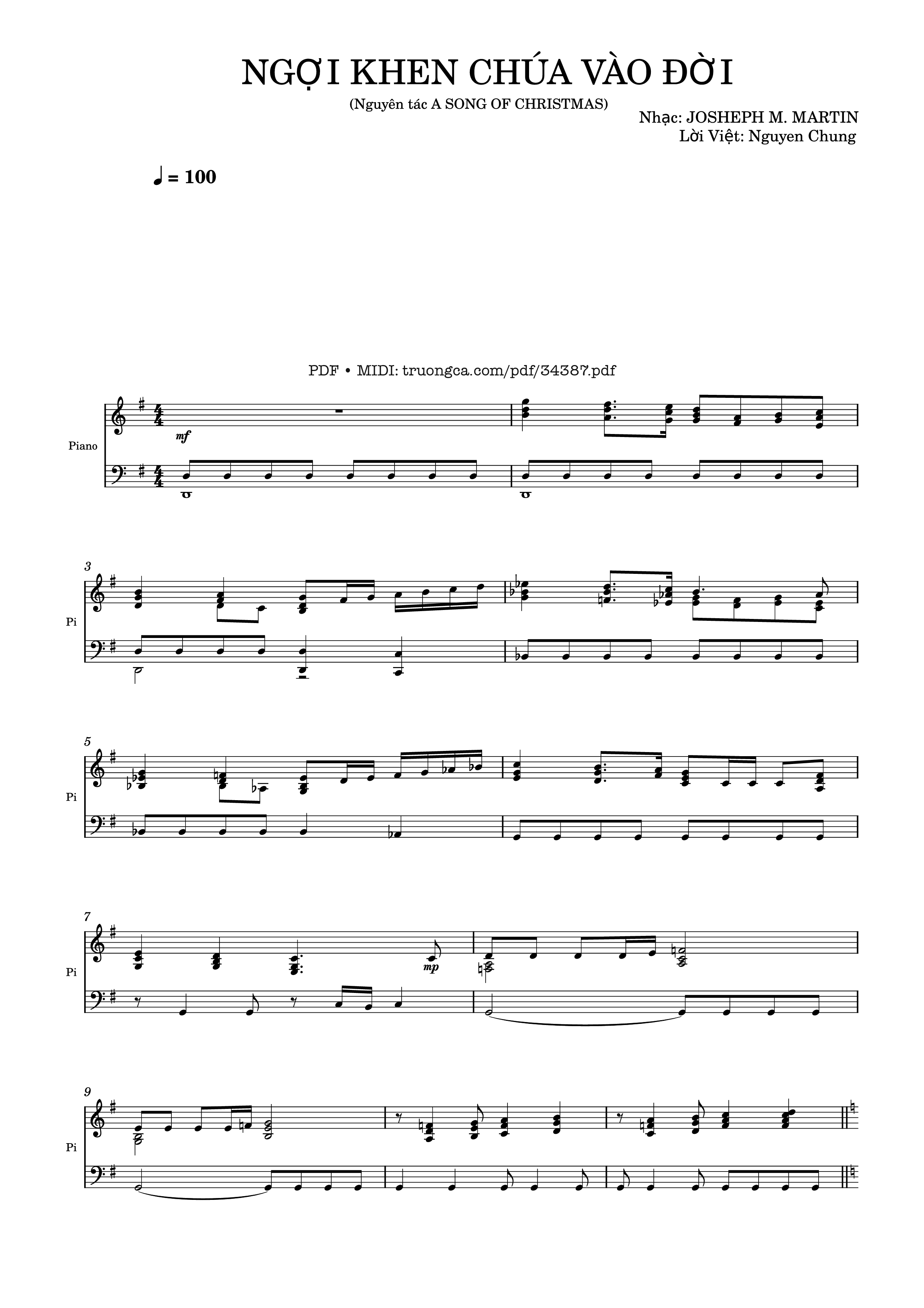 Sheet PDF of NGỢI KHEN CHÚA VÀO ĐỜI Piano