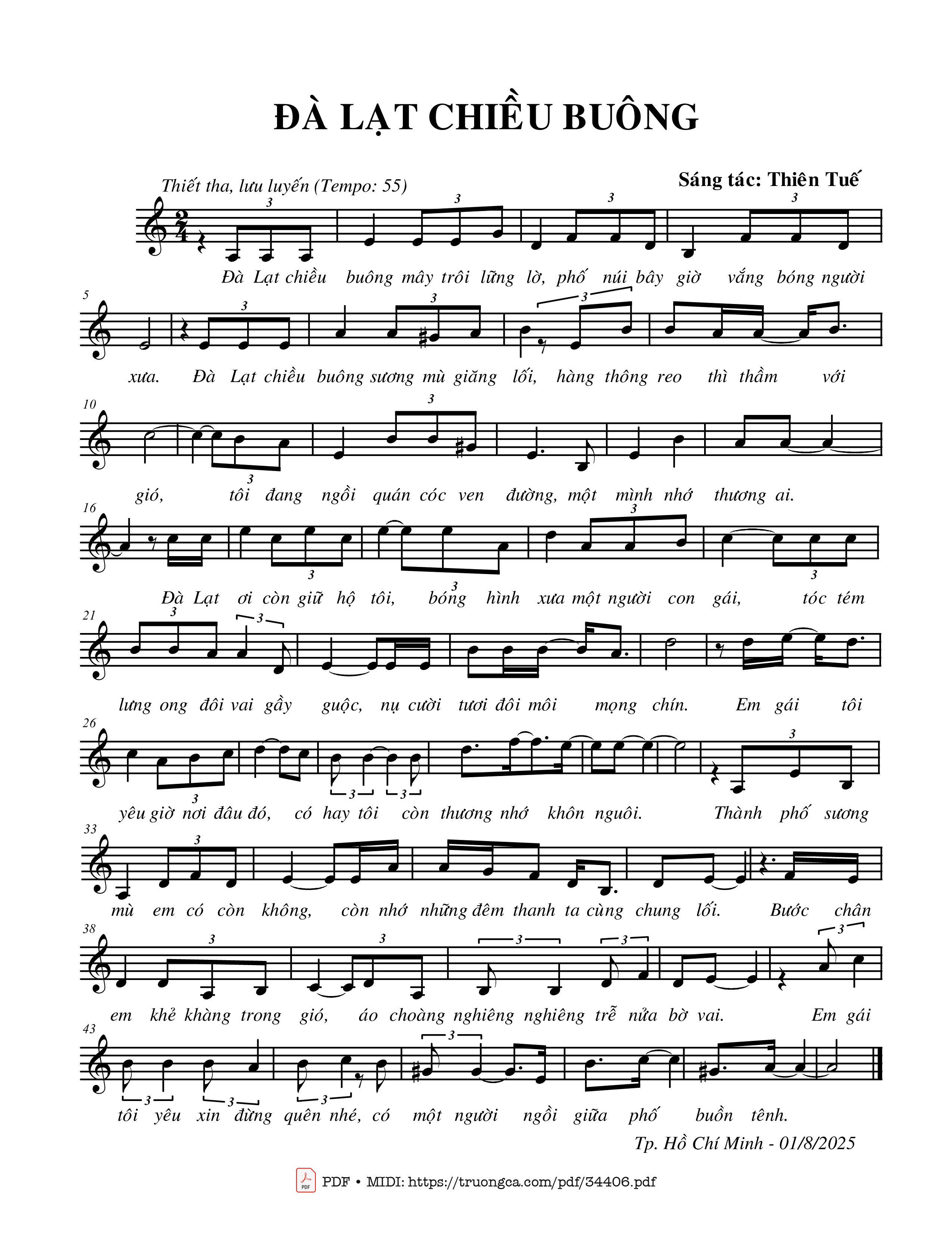 Page 1 of Sheet music PDF Đà Lạt chiều buông - Thiên Tuế