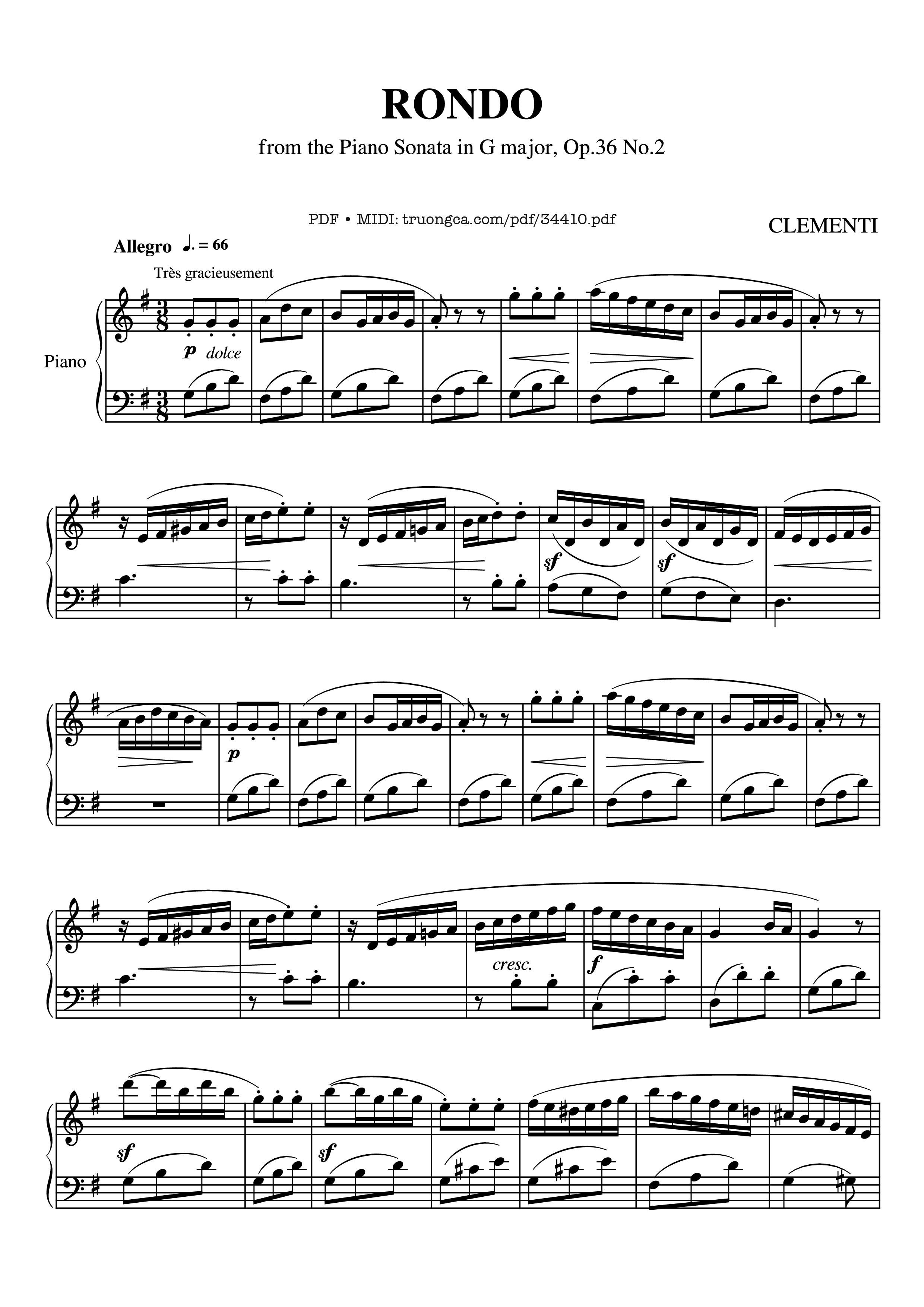 Page 1 of Sheet music PDF Piano RONDO from Sonatina Op. 36 No.2 Piano - CLEMENTI