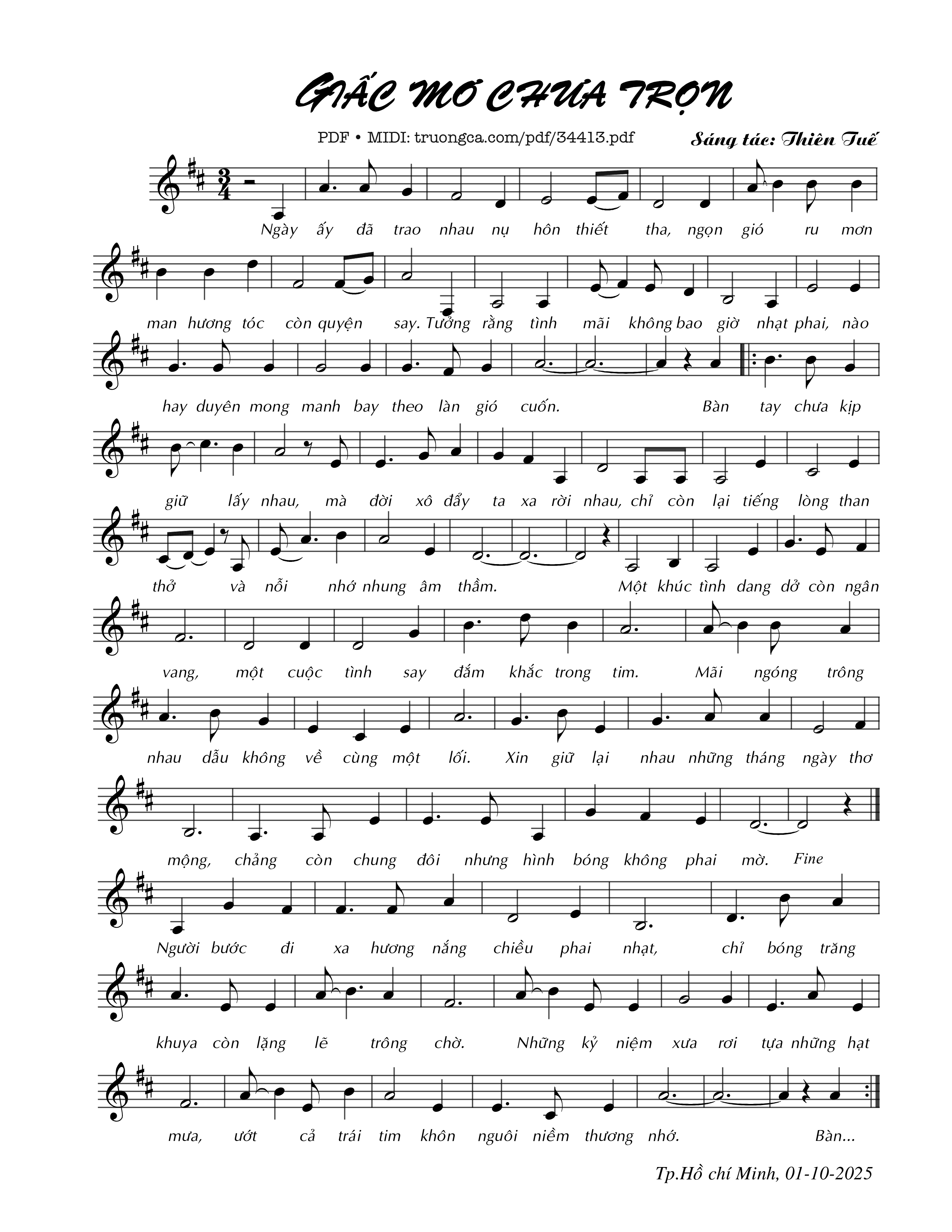 Sheet PDF of Giấc mơ chưa trọn