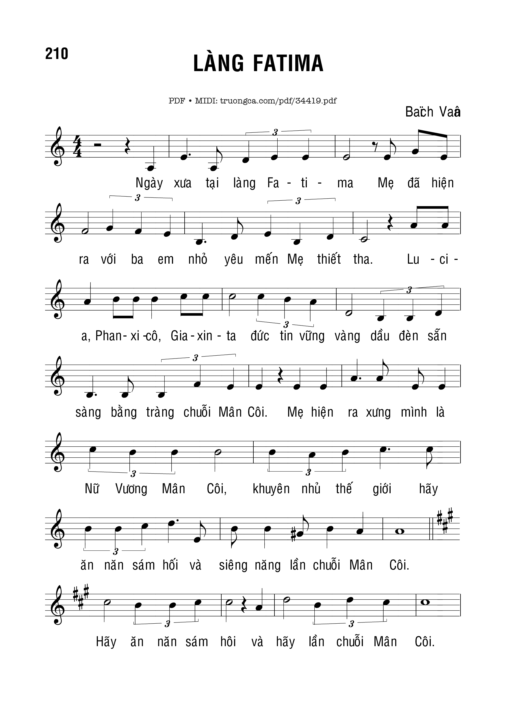 Sheet PDF of Làng Fatima - Bạch Vân