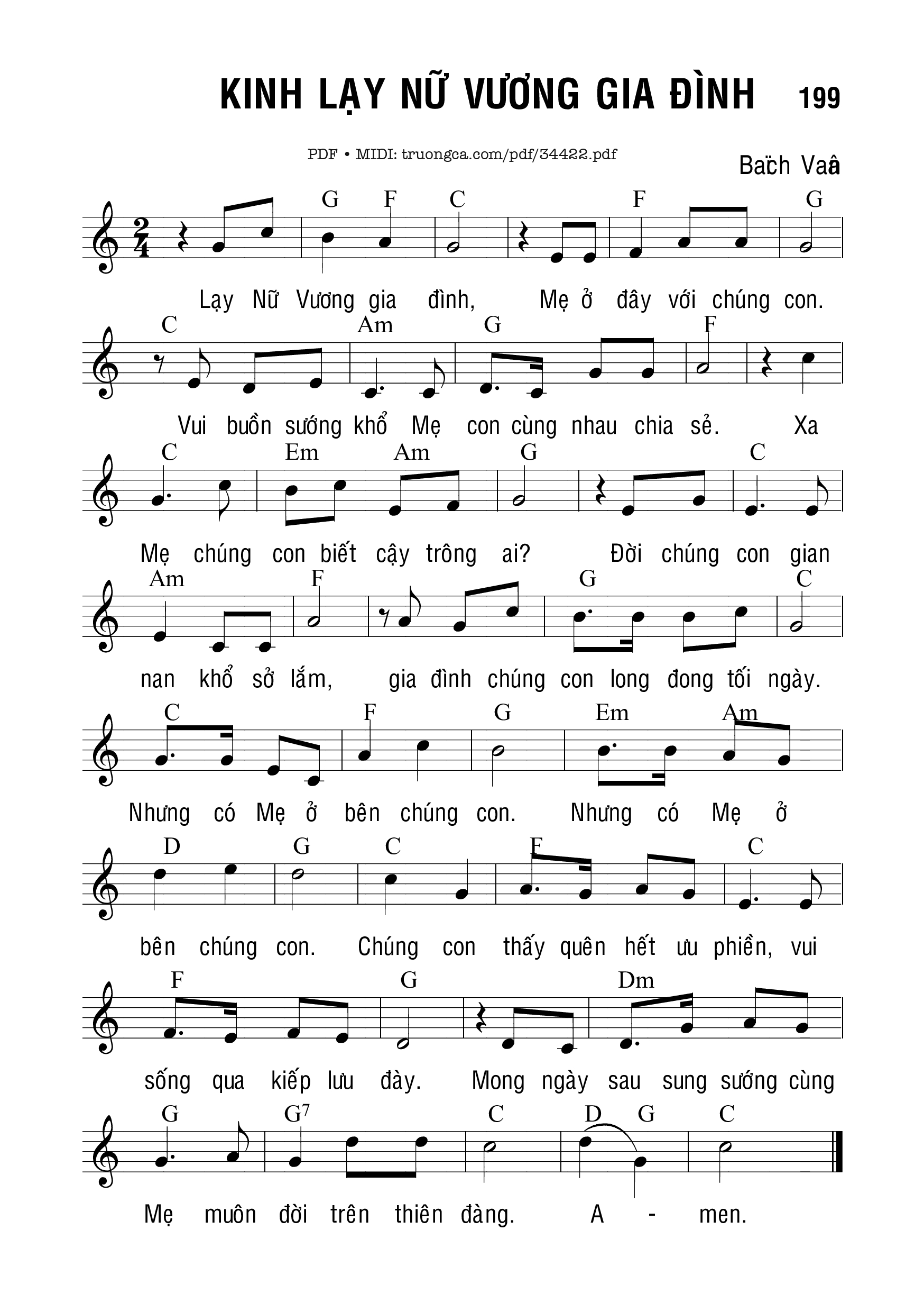 Sheet PDF of Kinh Lạy Nữ Vương Gia Đình