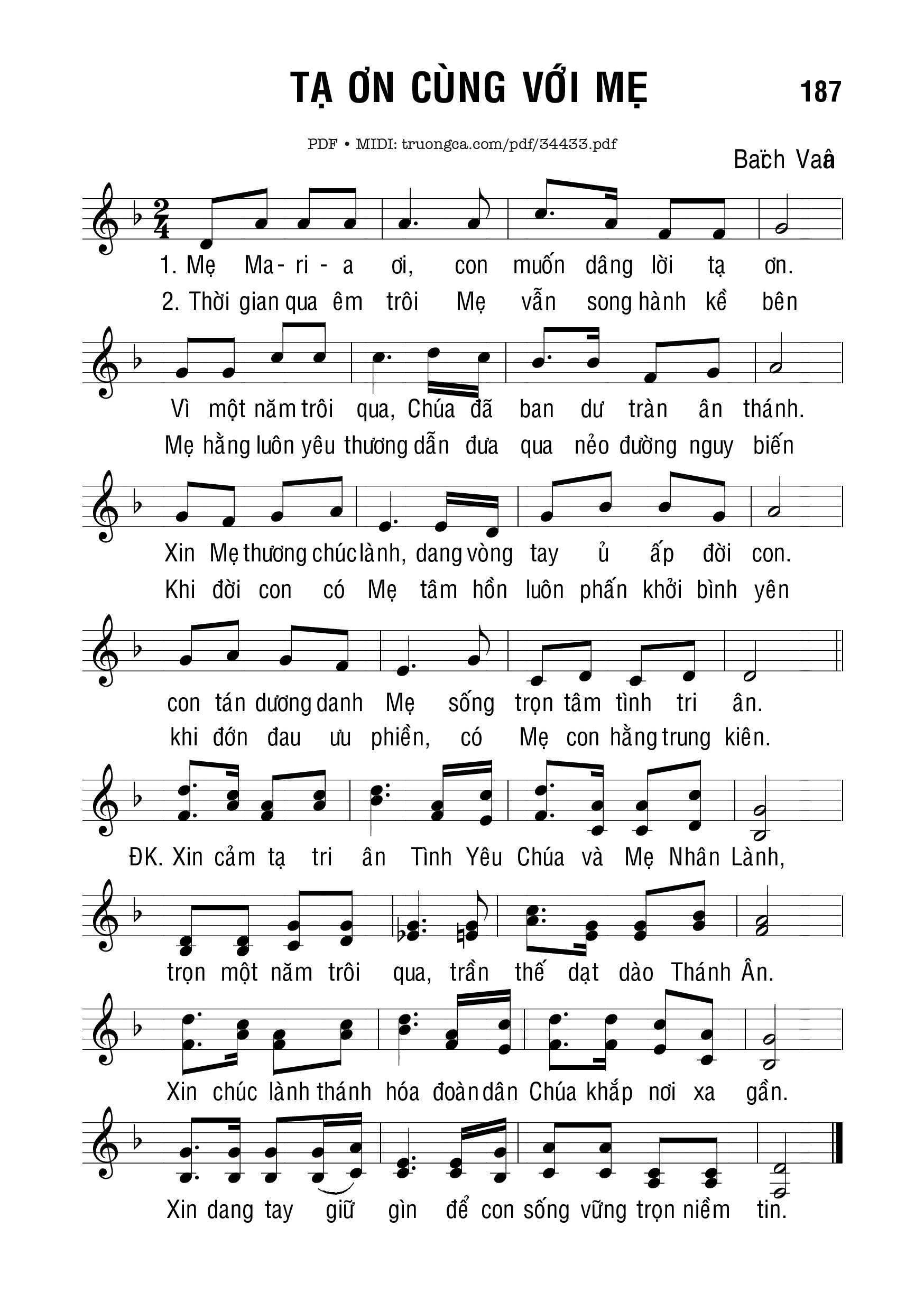 Sheet PDF of Tạ Ơn Cùng Với Mẹ