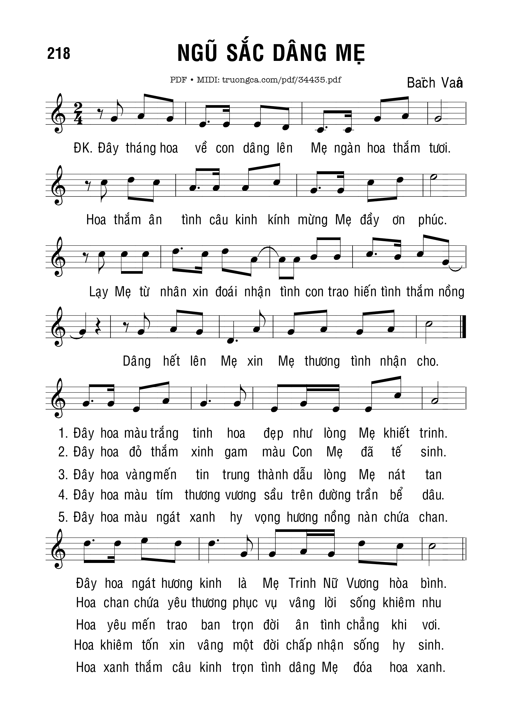 Sheet PDF of Ngũ Sắc Dâng Mẹ