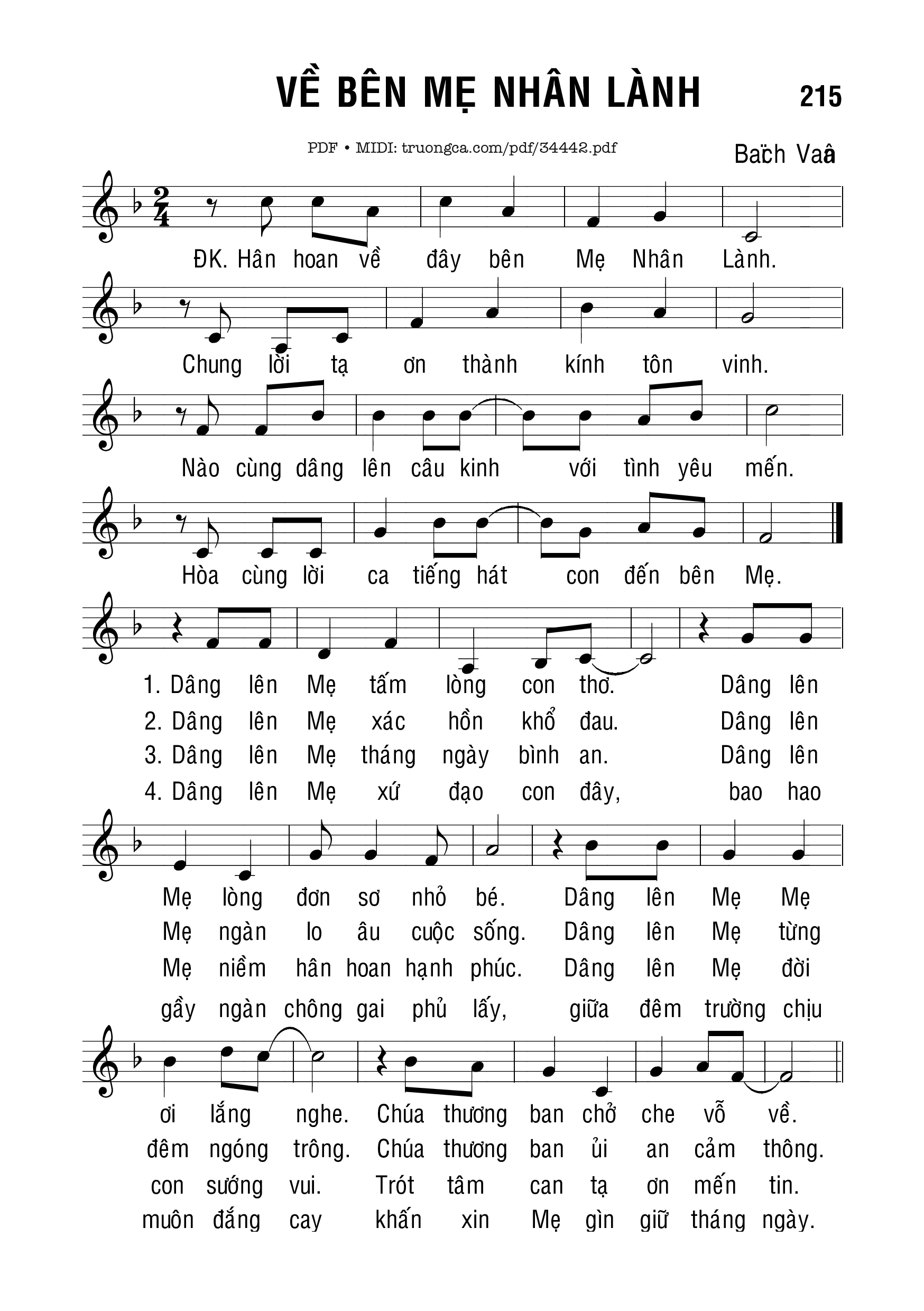 Sheet PDF of Về Bên Mẹ Nhân Lành