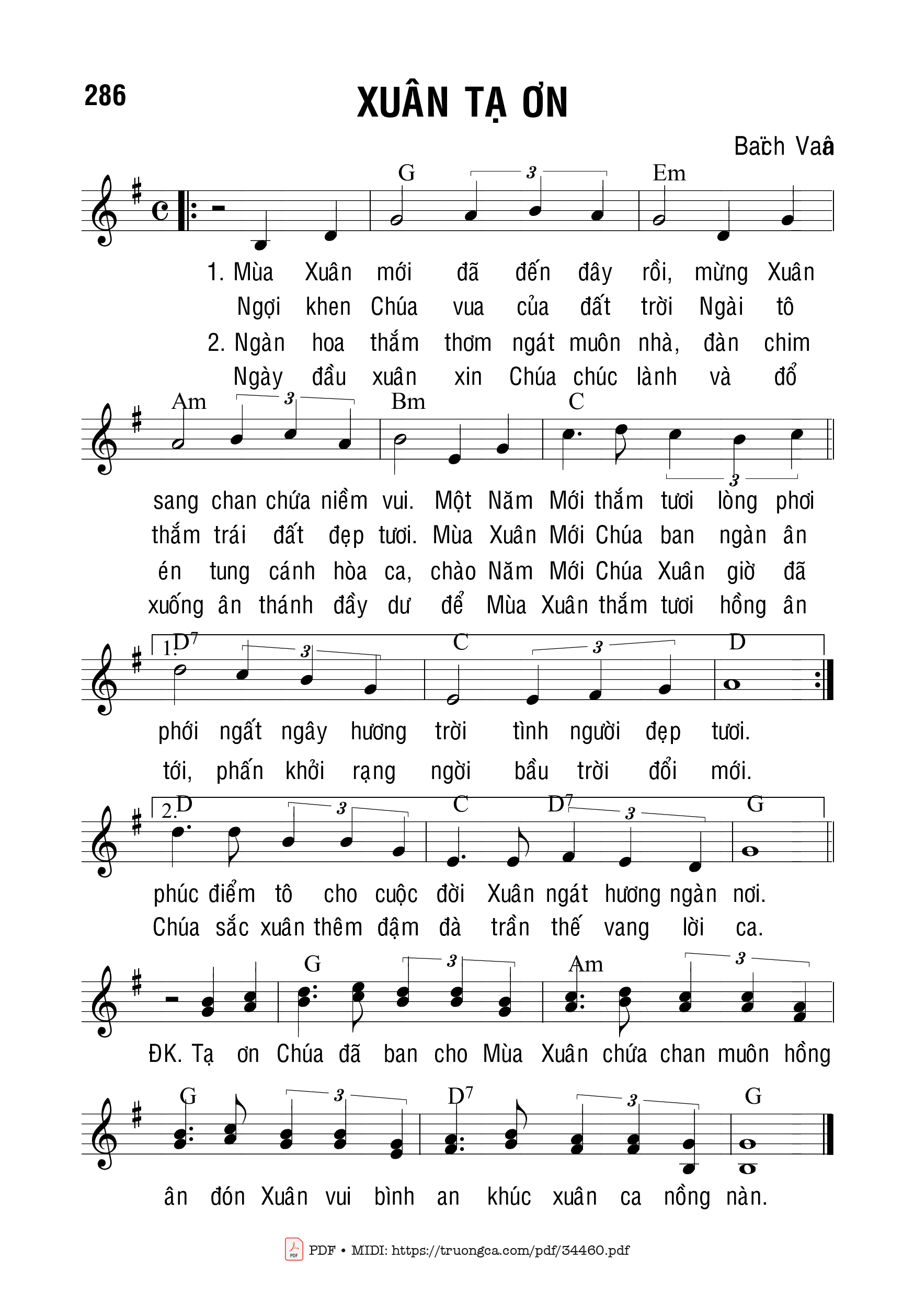 Sheet PDF of Xuân Tạ Ơn - Bạch Vân