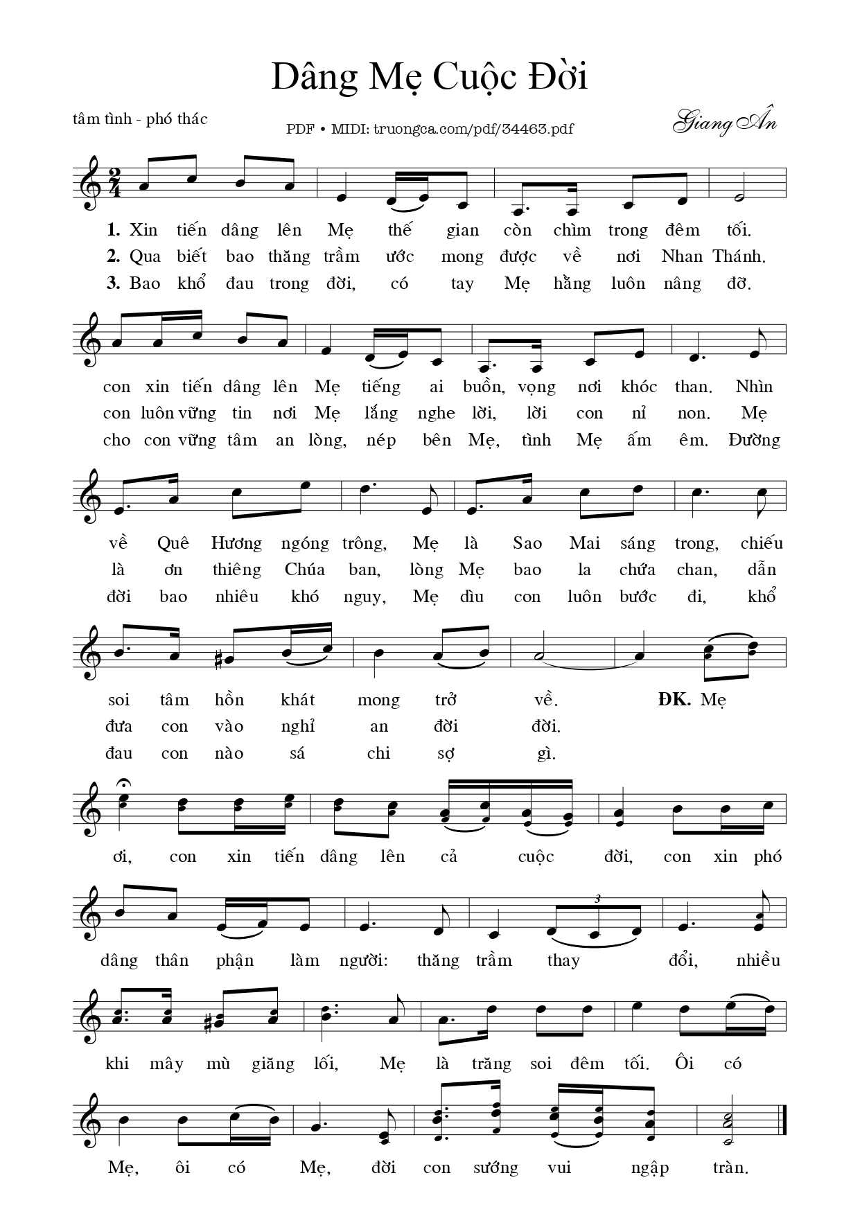 Sheet PDF of Dâng Mẹ cuộc đời