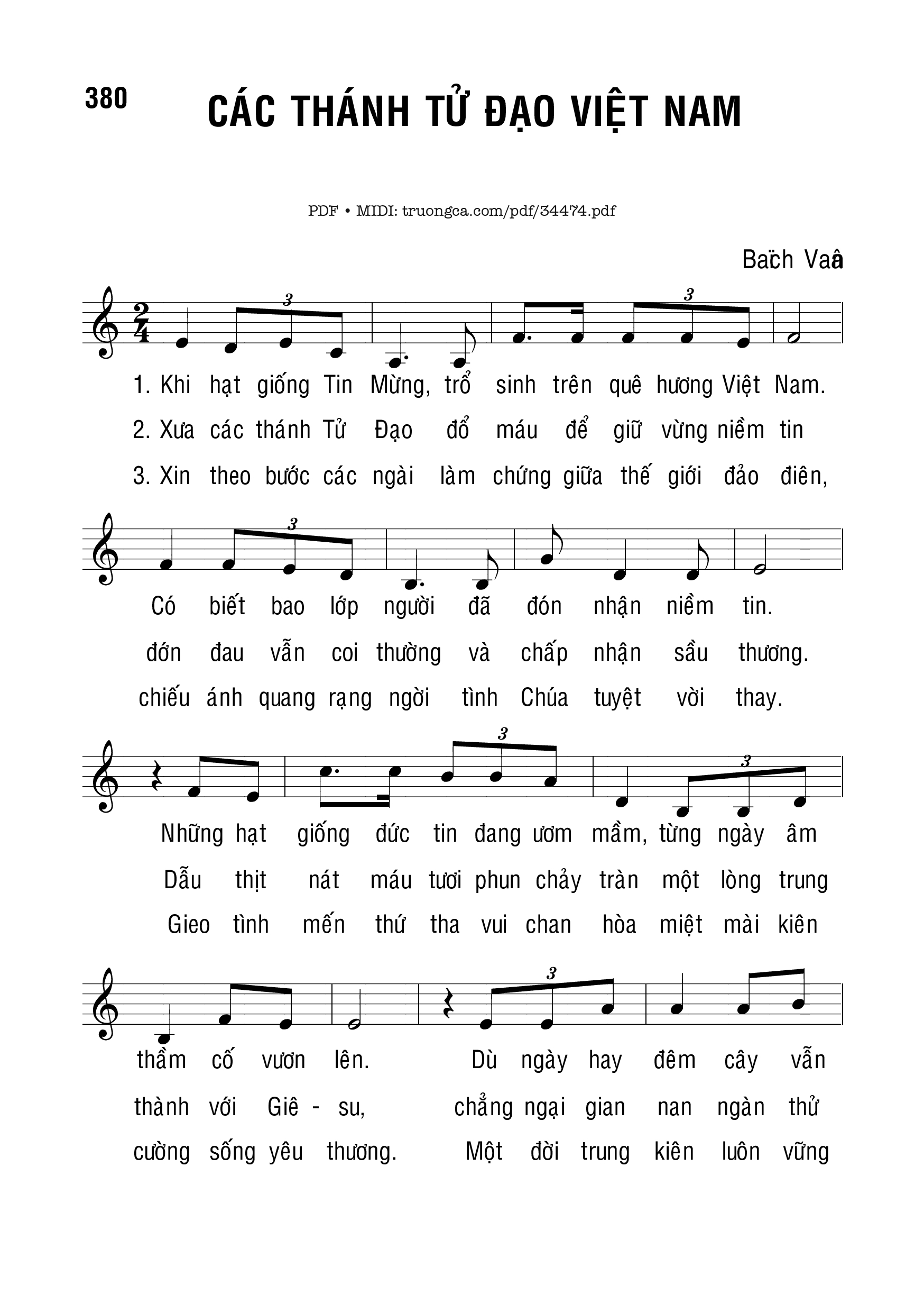 Sheet PDF of Các Thánh Tử Đạo Việt Nam