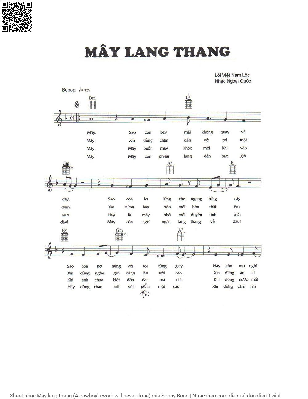 Page 1 of Sheet music PDF Mây lang thang (A cowboy