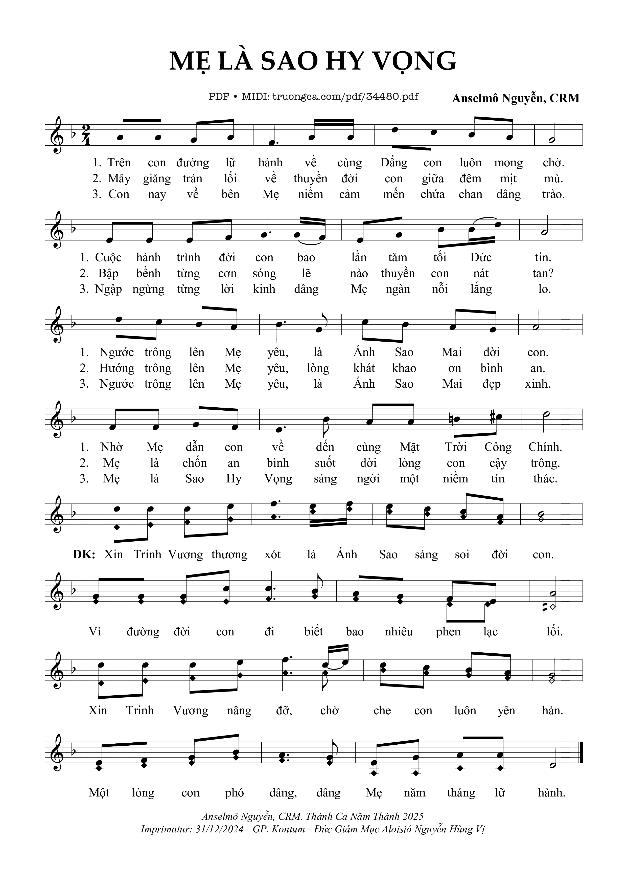 Sheet PDF of Mẹ Là Sao Hy Vọng