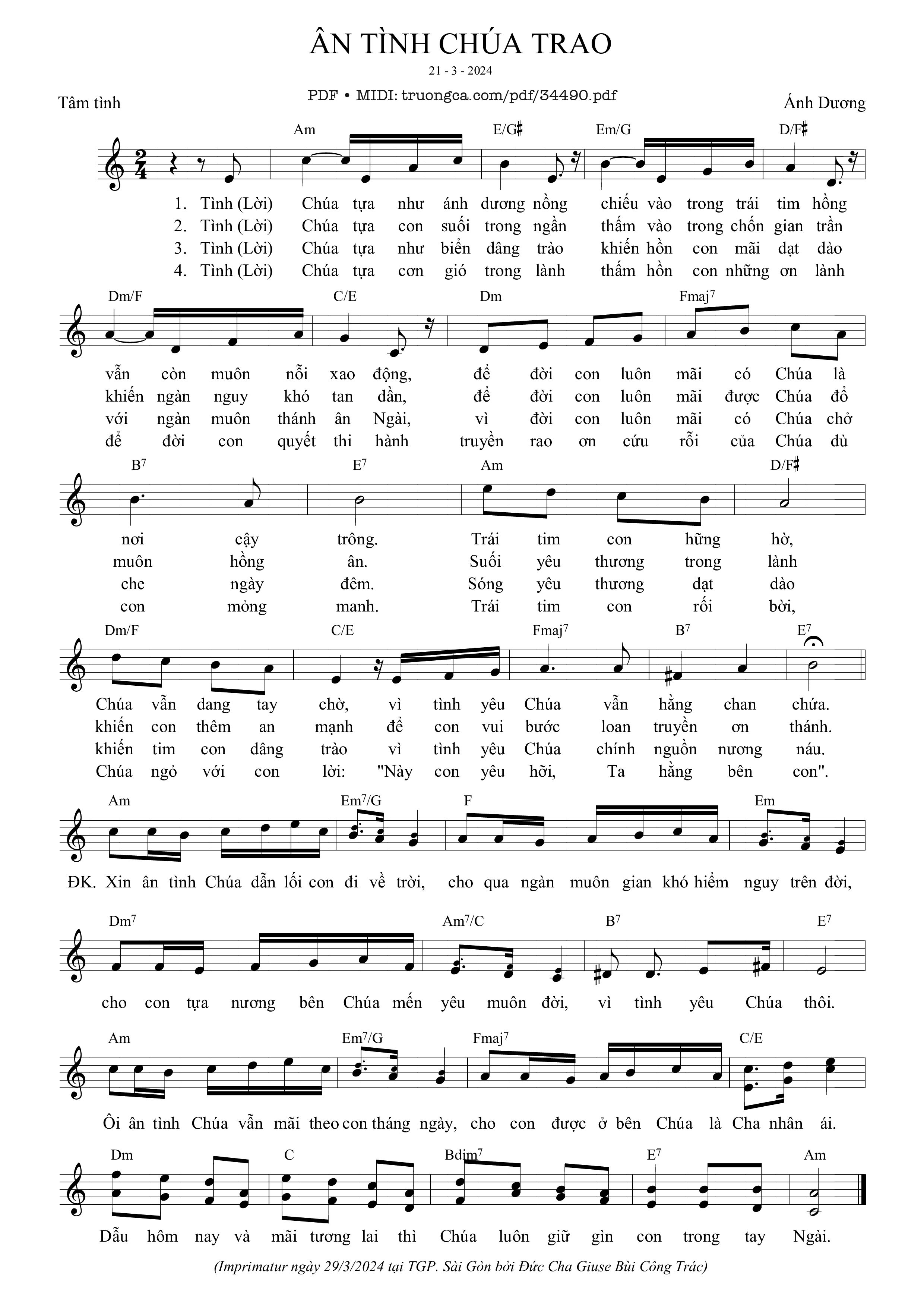 Sheet PDF of Ân Tình Chúa Trao