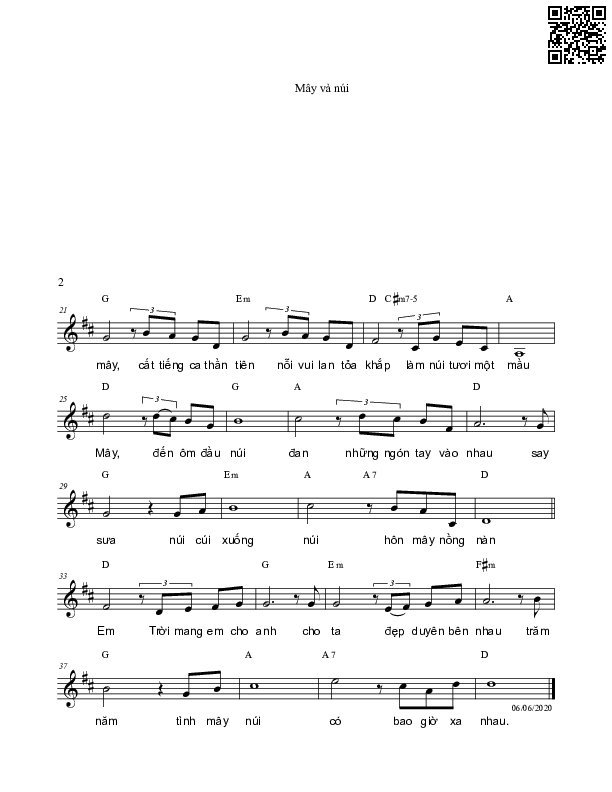 Page 2 of Sheet music PDF Mây và núi - Nguyên Bích