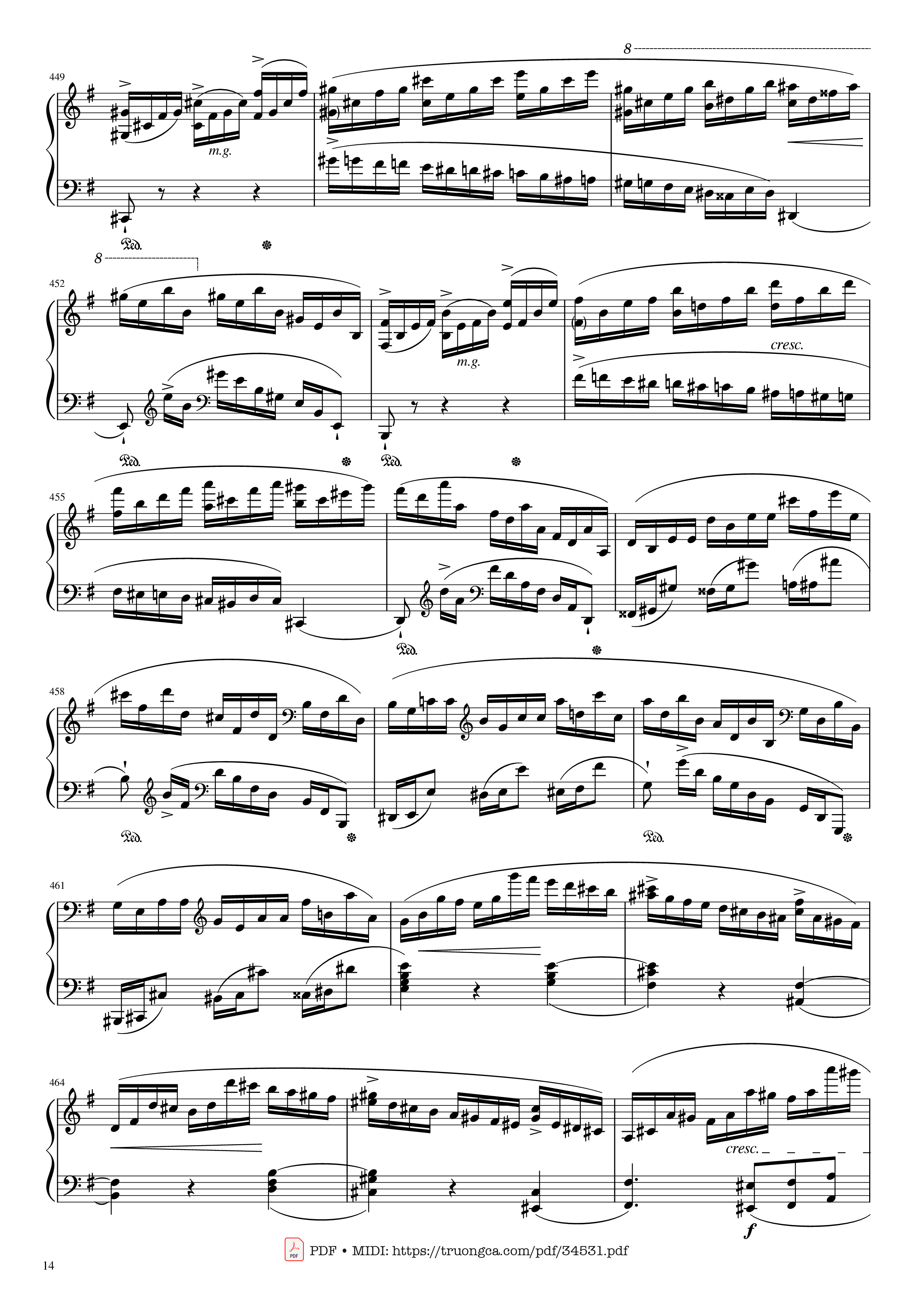 Page 14 of Sheet music PDF Piano Chopin Concerto No.1, Op.11, Allegro Maestoso Piano - Frédéric Chopin