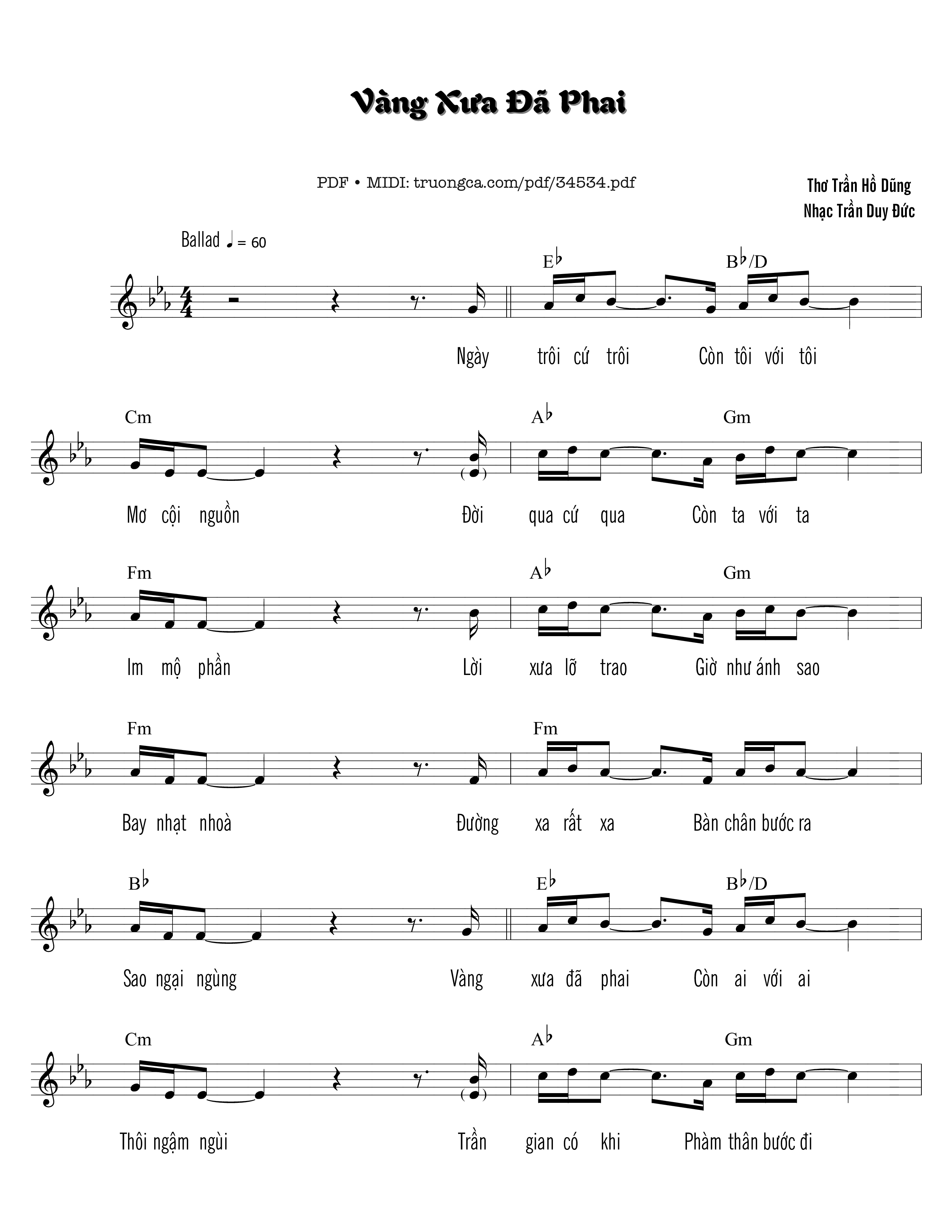 Sheet PDF of Vàng xưa đã phai