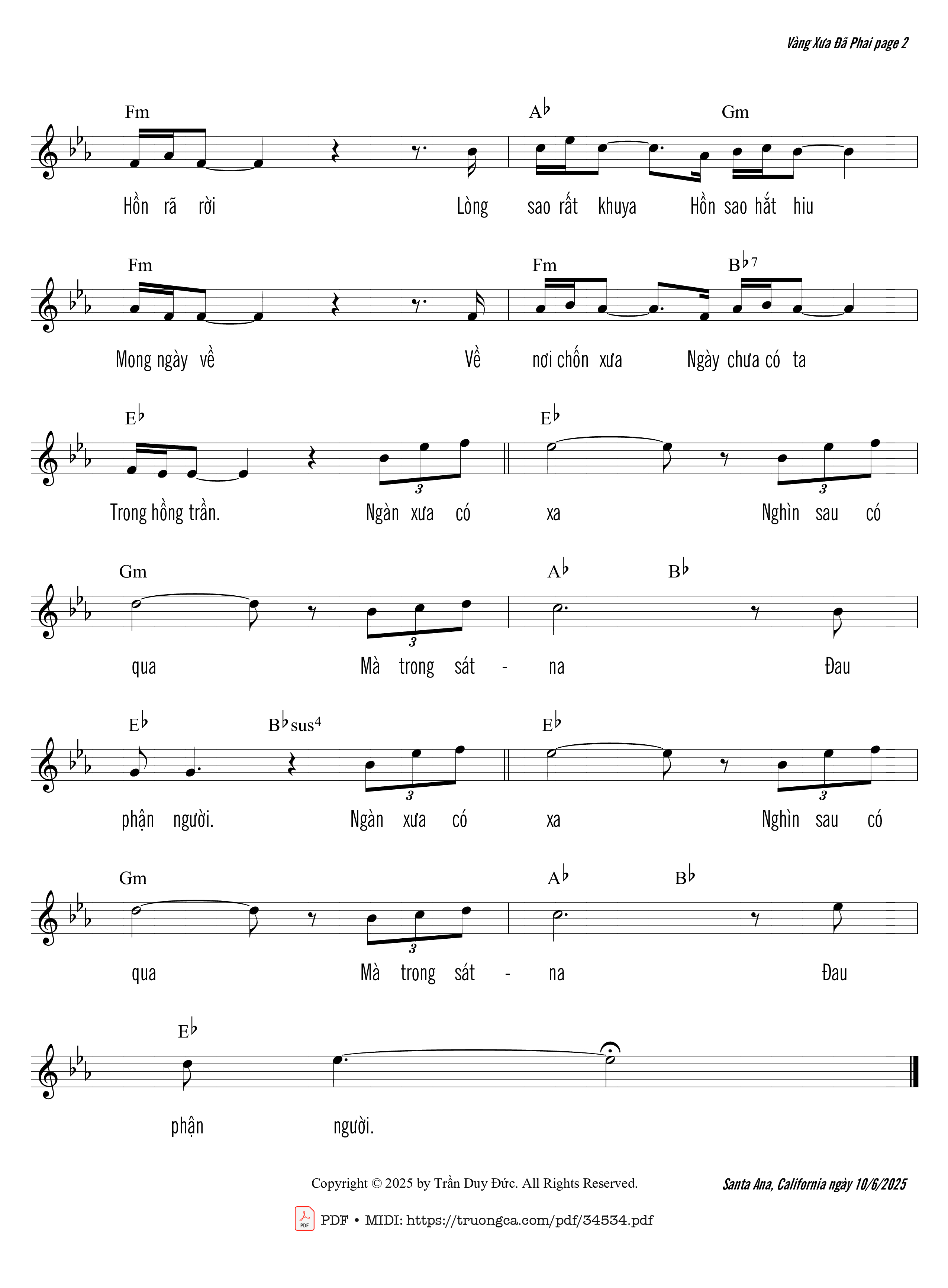 Page 2 of Sheet music PDF Vàng xưa đã phai - Trần Duy Đức