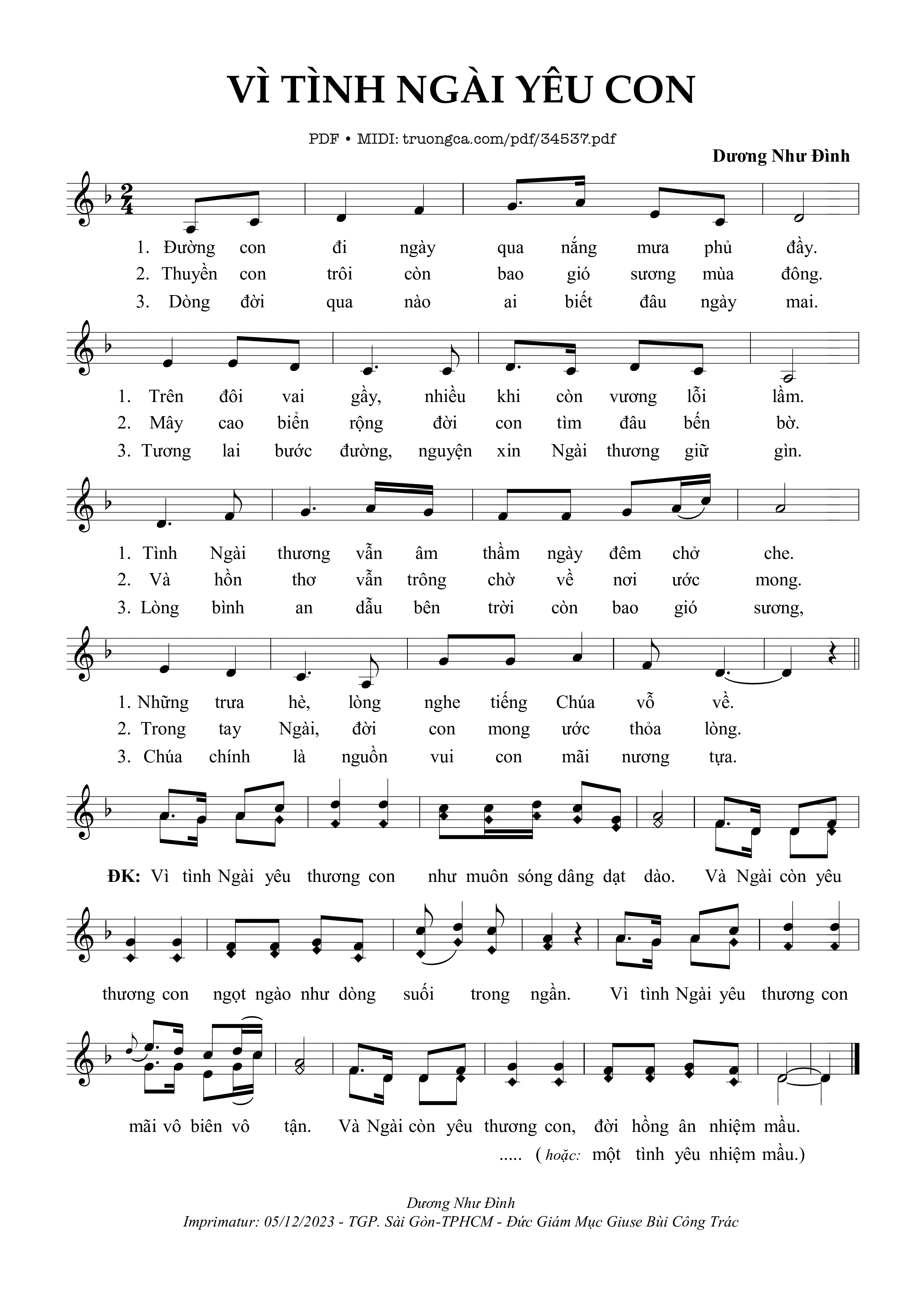 Sheet PDF of Vì Tình Ngài Yêu Con