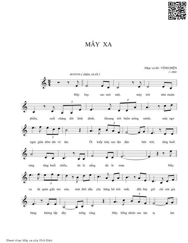 Sheet PDF of Mây xa - Vĩnh Điện