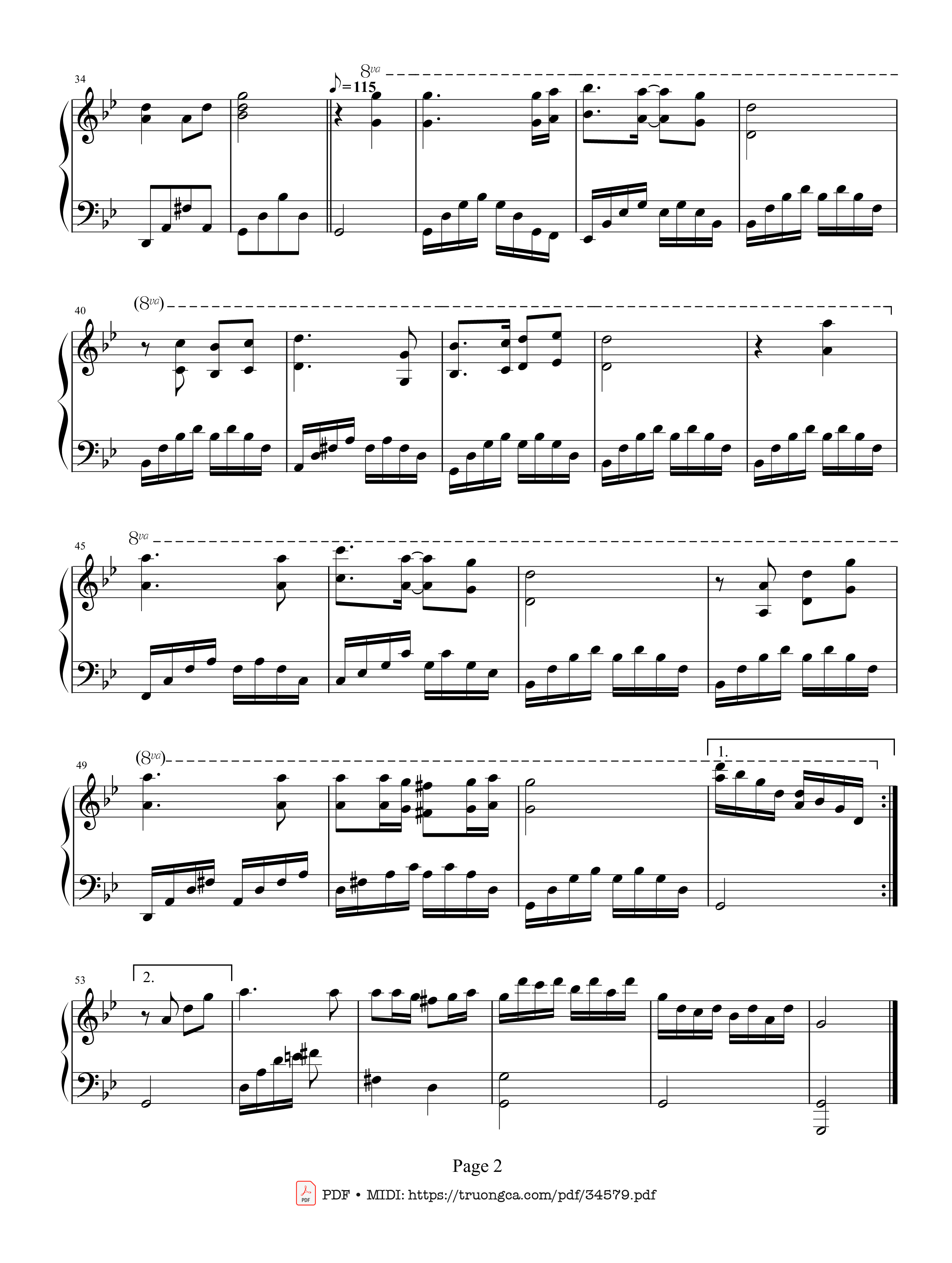 Page 2 of Sheet music PDF Lòng mẹ piano - Y Vân