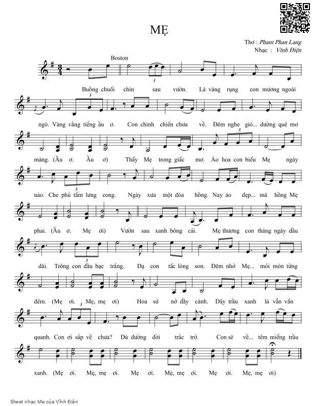 Page 1 of Sheet music PDF Mẹ - Vĩnh Điện