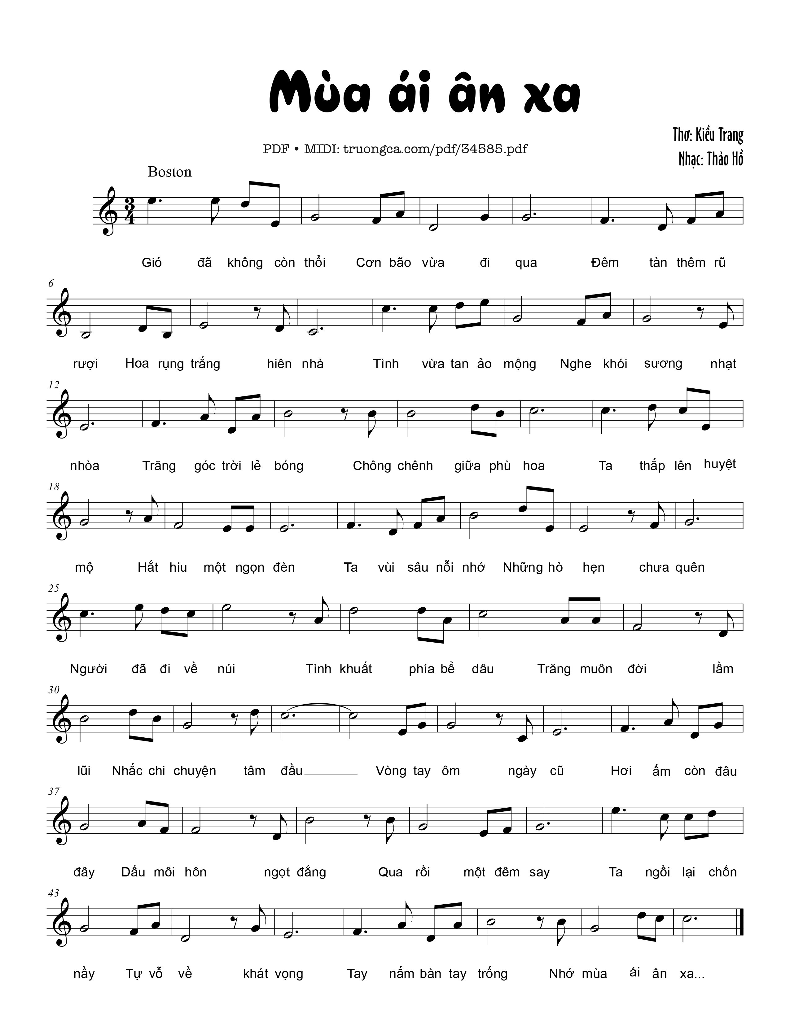 Sheet PDF of Mùa ái ân xưa