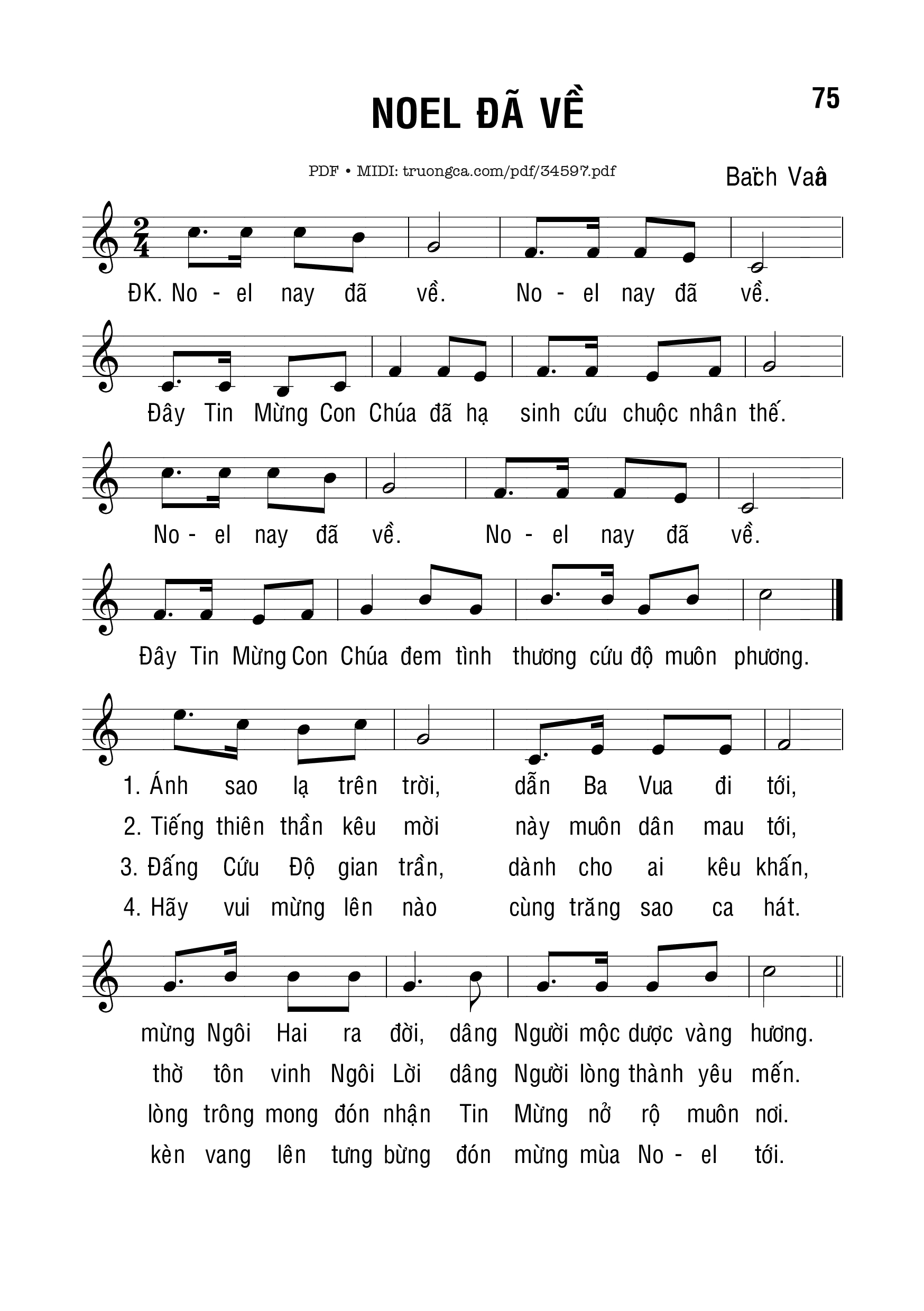 Sheet PDF of Noel Đã Về - Bạch Vân
