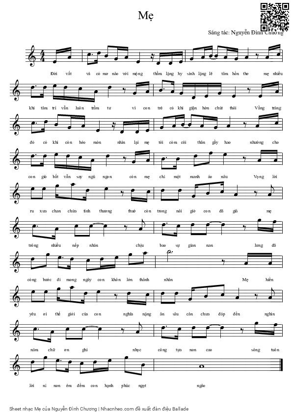 Page 1 of Sheet music PDF Mẹ - Nguyễn Đình Chương