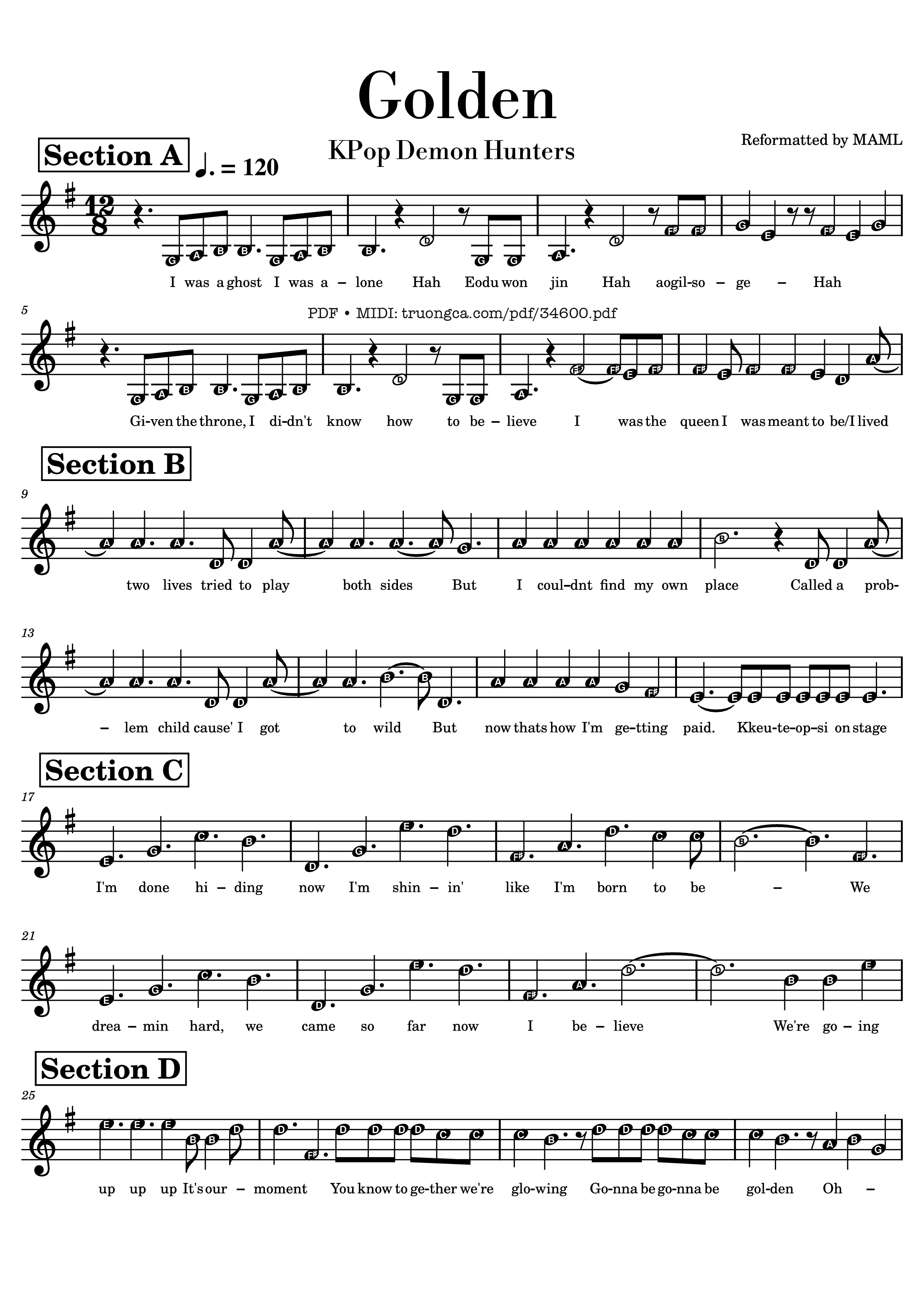 Sheet PDF of Golden KPop Demon Hunters Melody Piano