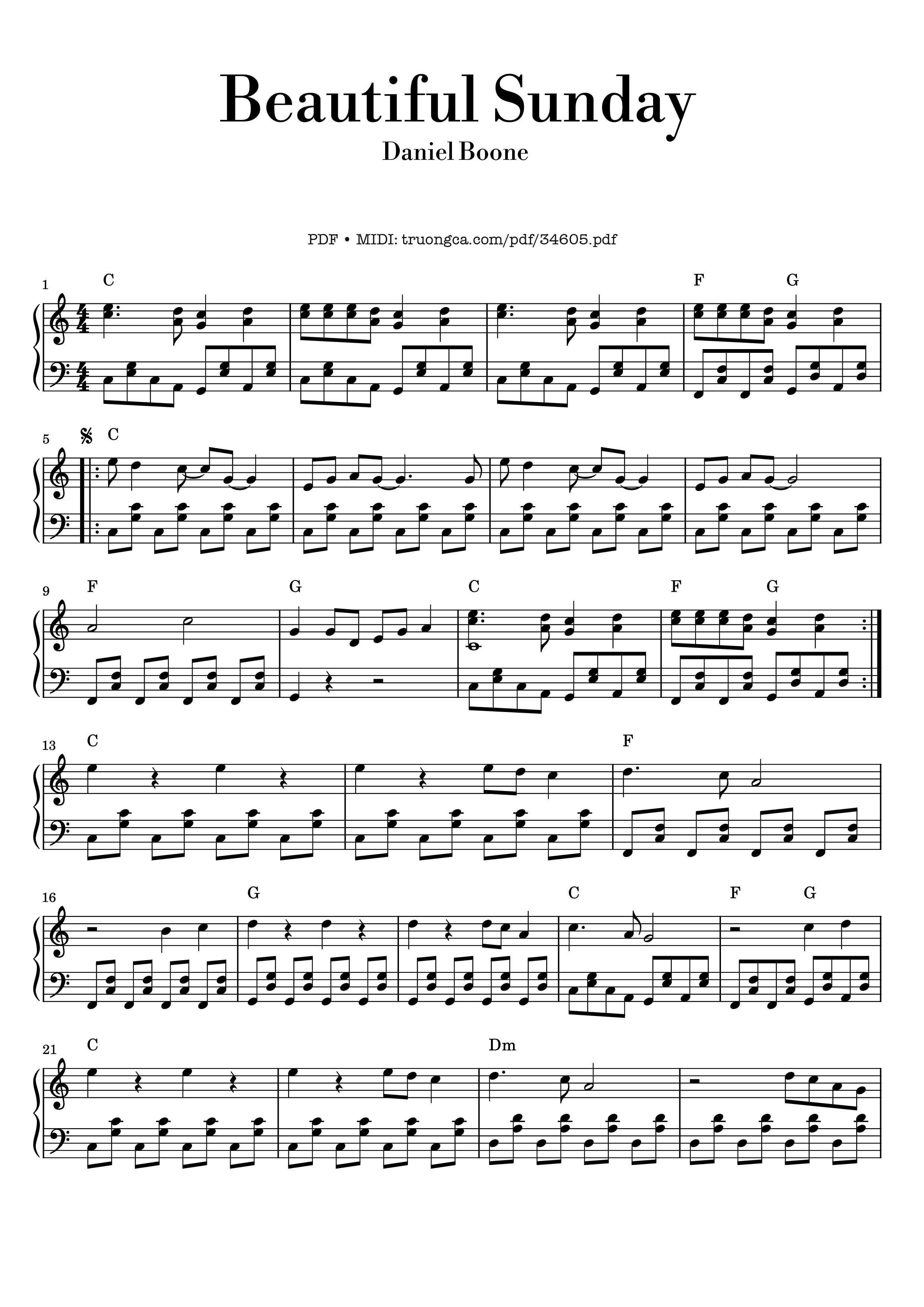 Sheet PDF of Beautiful Sunday Piano