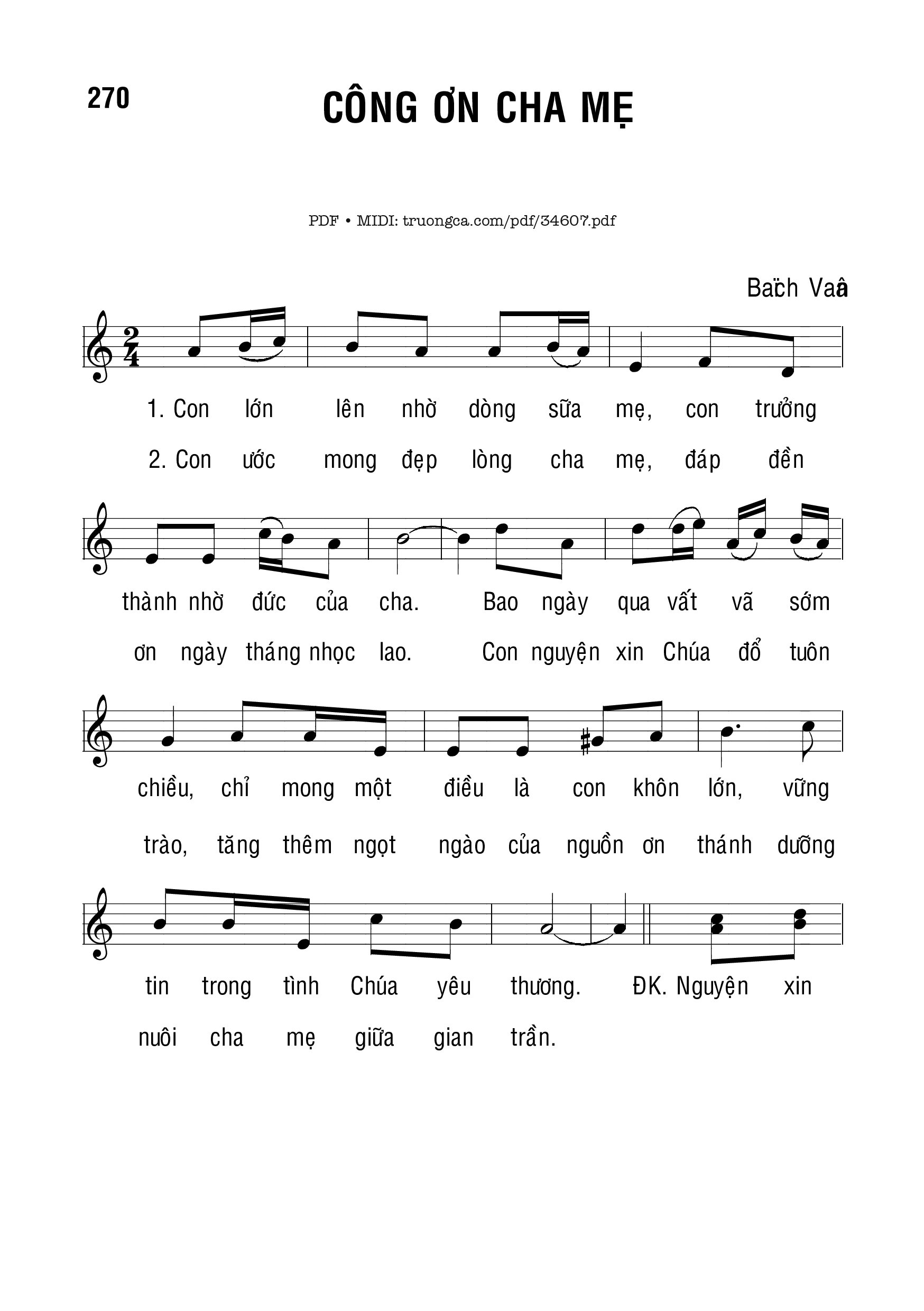 Sheet PDF of Công Ơn Cha Mẹ