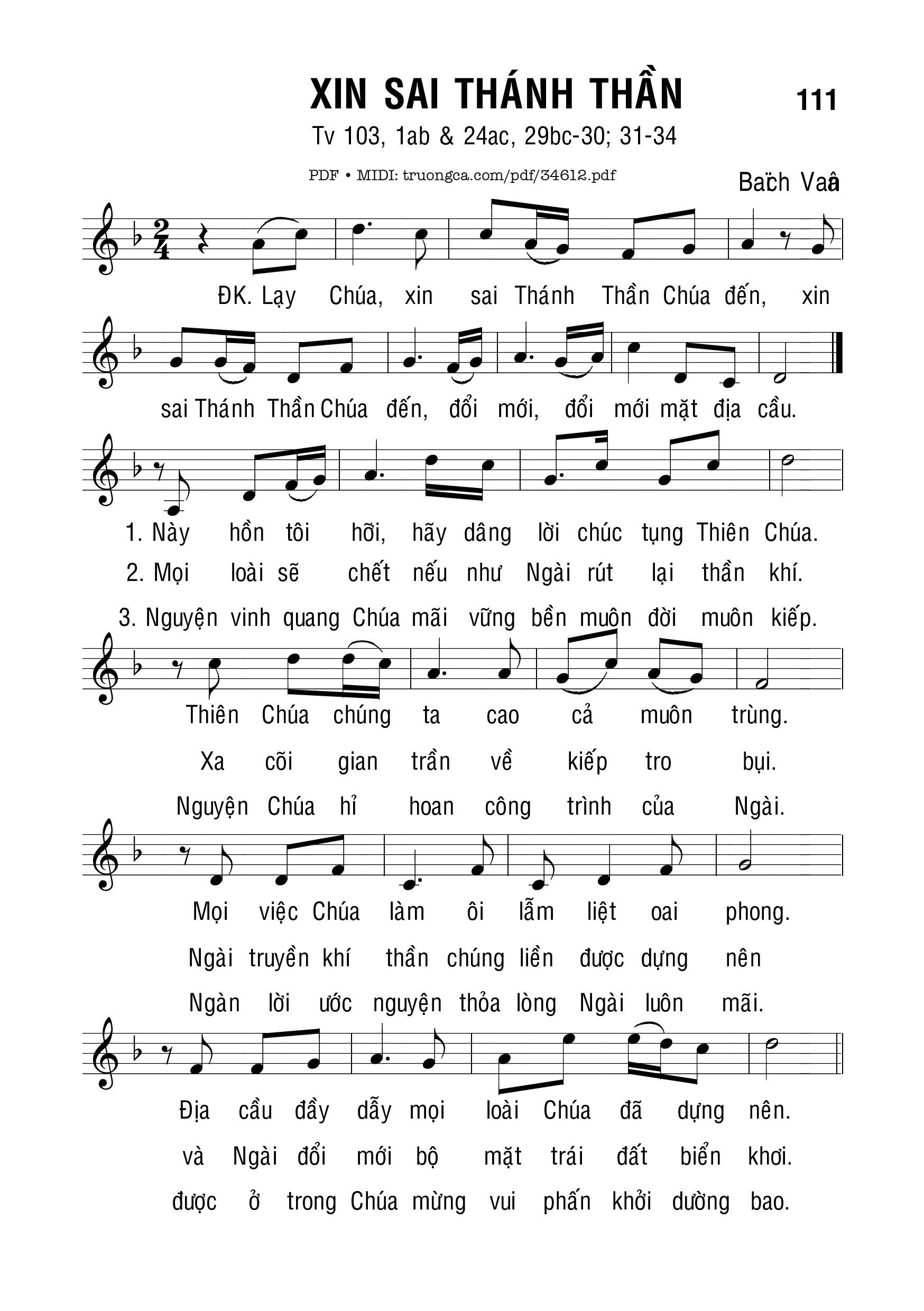 Sheet PDF of Xin Sai Thánh Thần