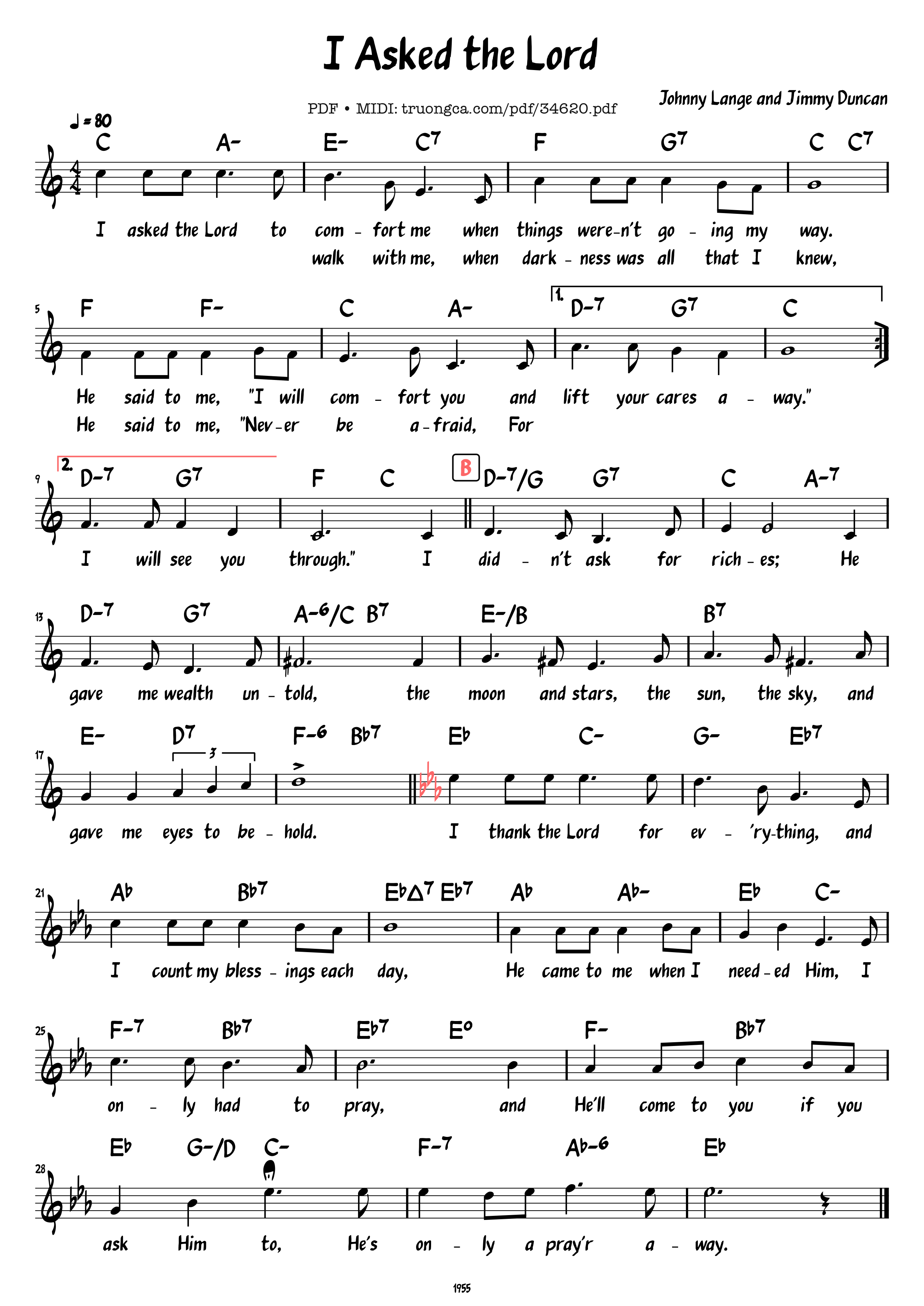 Page 1 of Sheet music PDF I Asked the Lord - Johnny Lange and Jimmy Duncan