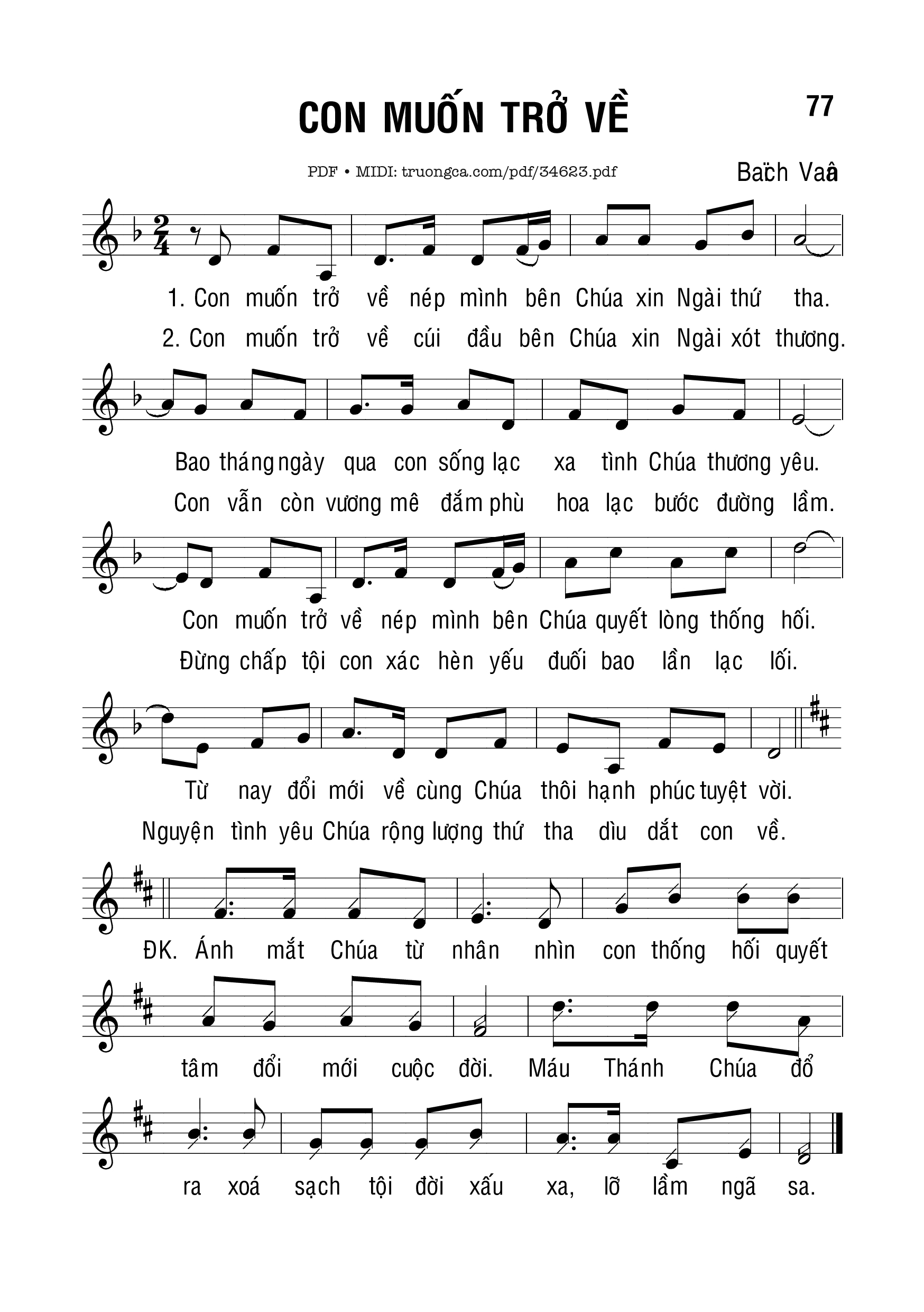 Sheet PDF of Con Muốn Trở Về