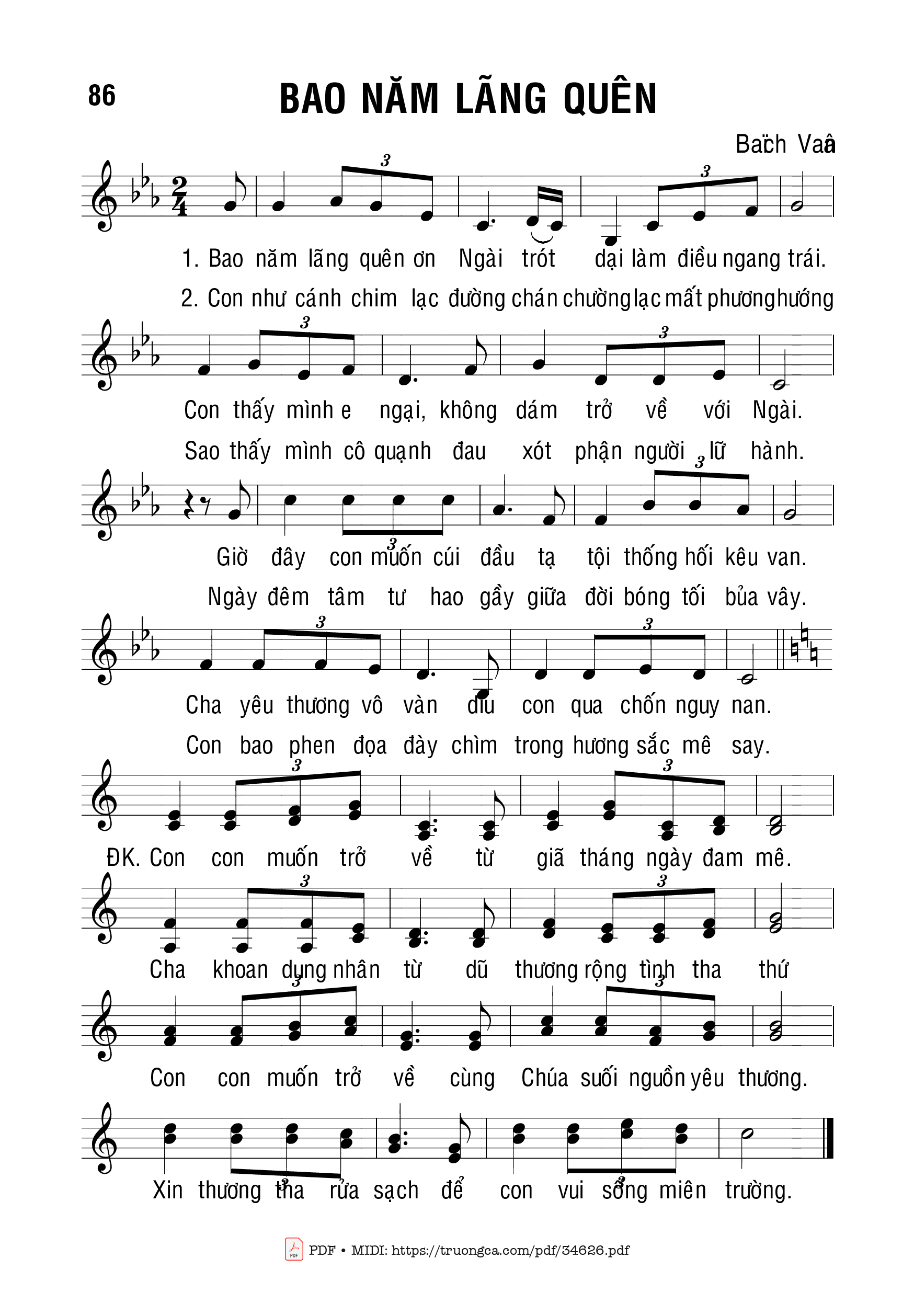 Sheet PDF of Bao Năm Lãng Quên