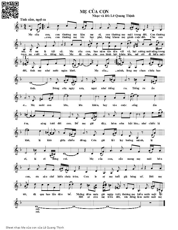 Page 2 of Sheet music PDF Mẹ của con - Lê Quang Thịnh
