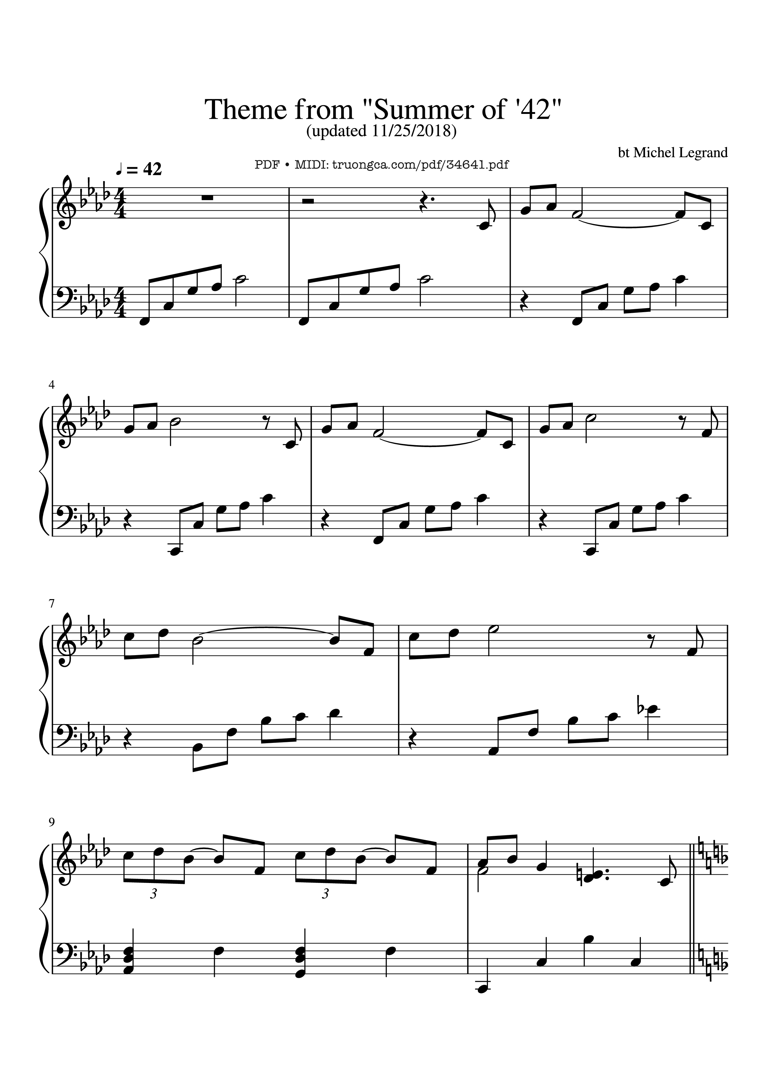 Page 1 of Sheet music PDF Piano Theme from Summer of