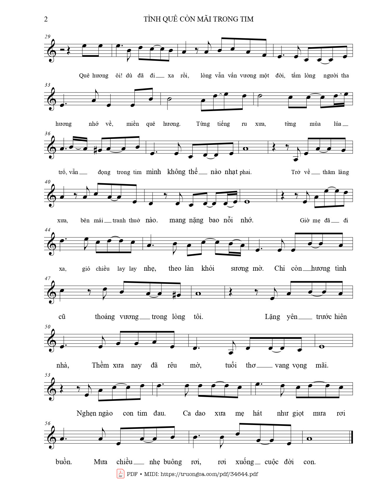 Page 2 of Sheet music PDF Tình quê còn mãi trong tim - Trương Tấn Minh