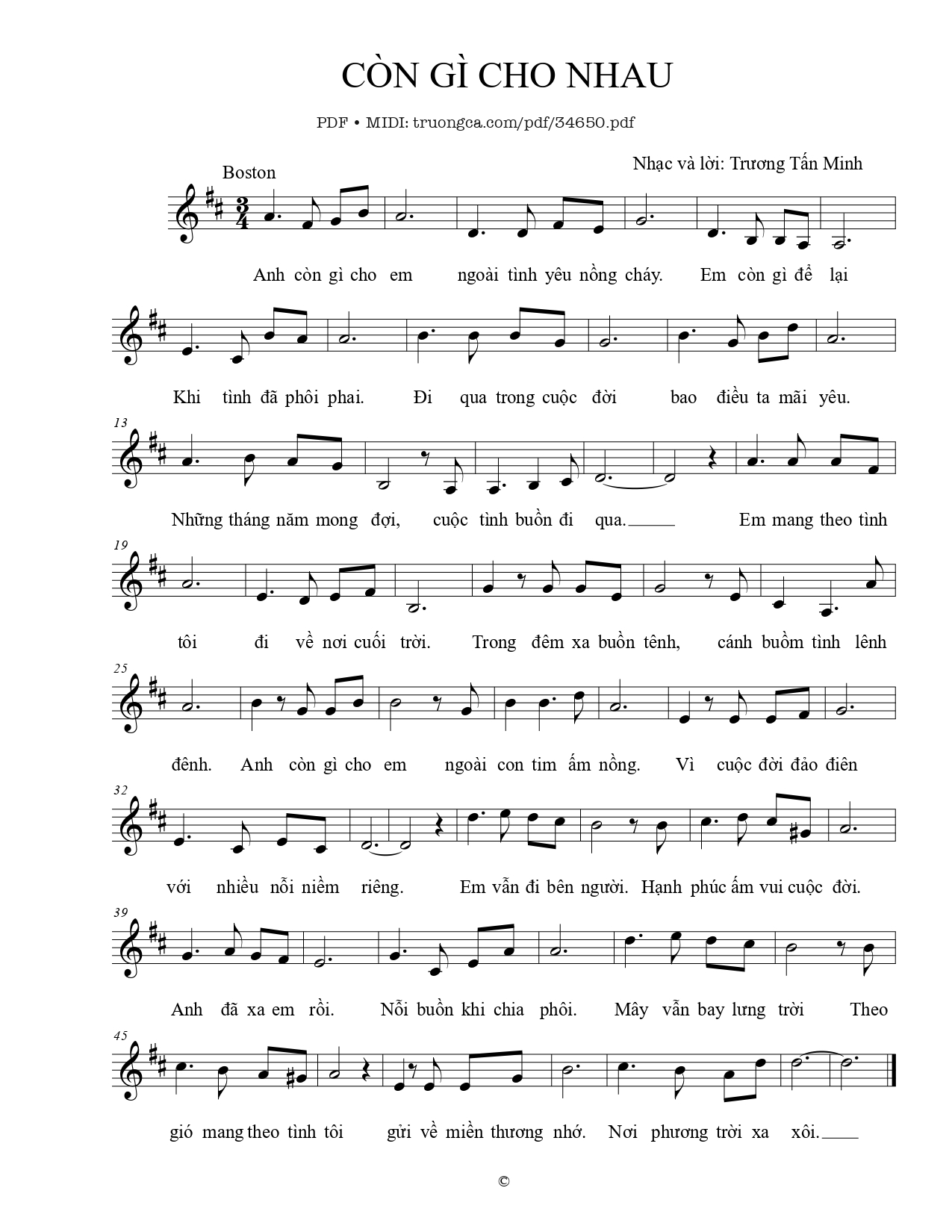 Page 1 of Sheet music PDF Còn gì cho nhau - Trương Tấn Minh