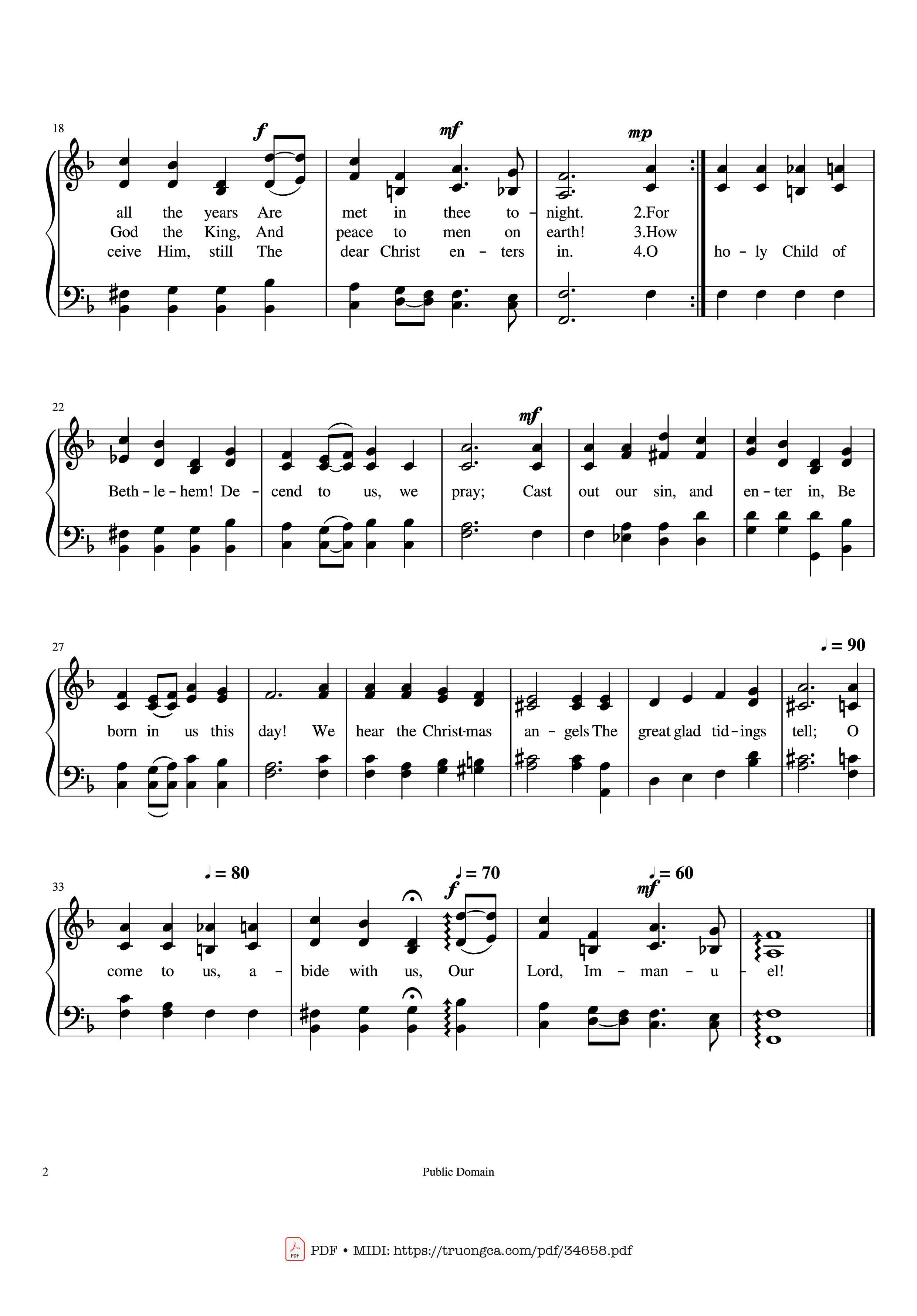 Page 2 of Sheet music PDF O Little Town of Bethlehem (ST. LOUIS) Piano - Phillips Brooks