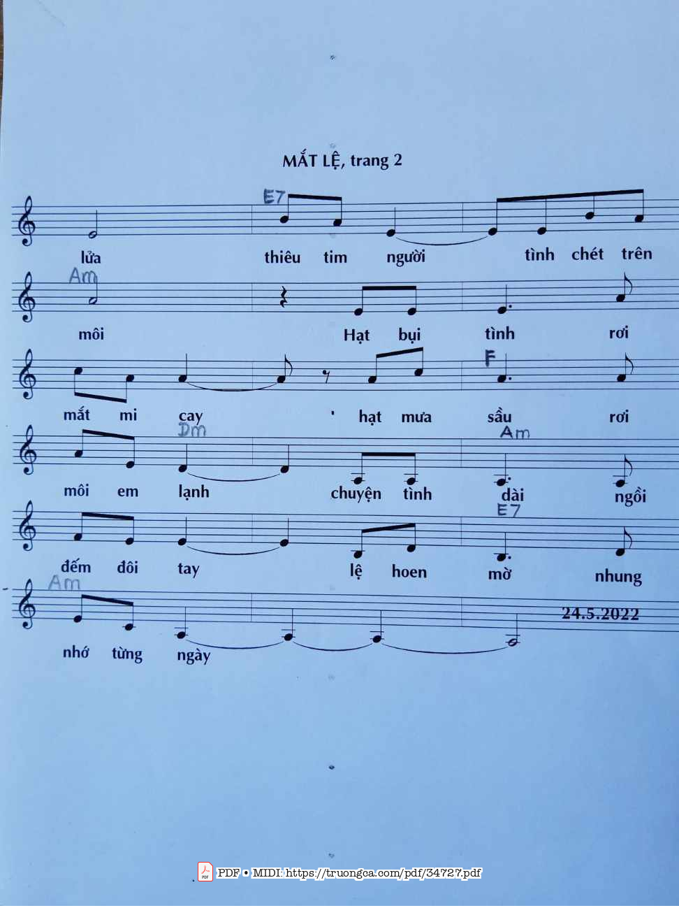 Page 2 of Sheet music PDF Mắt lệ - Phan Thanh Tâm