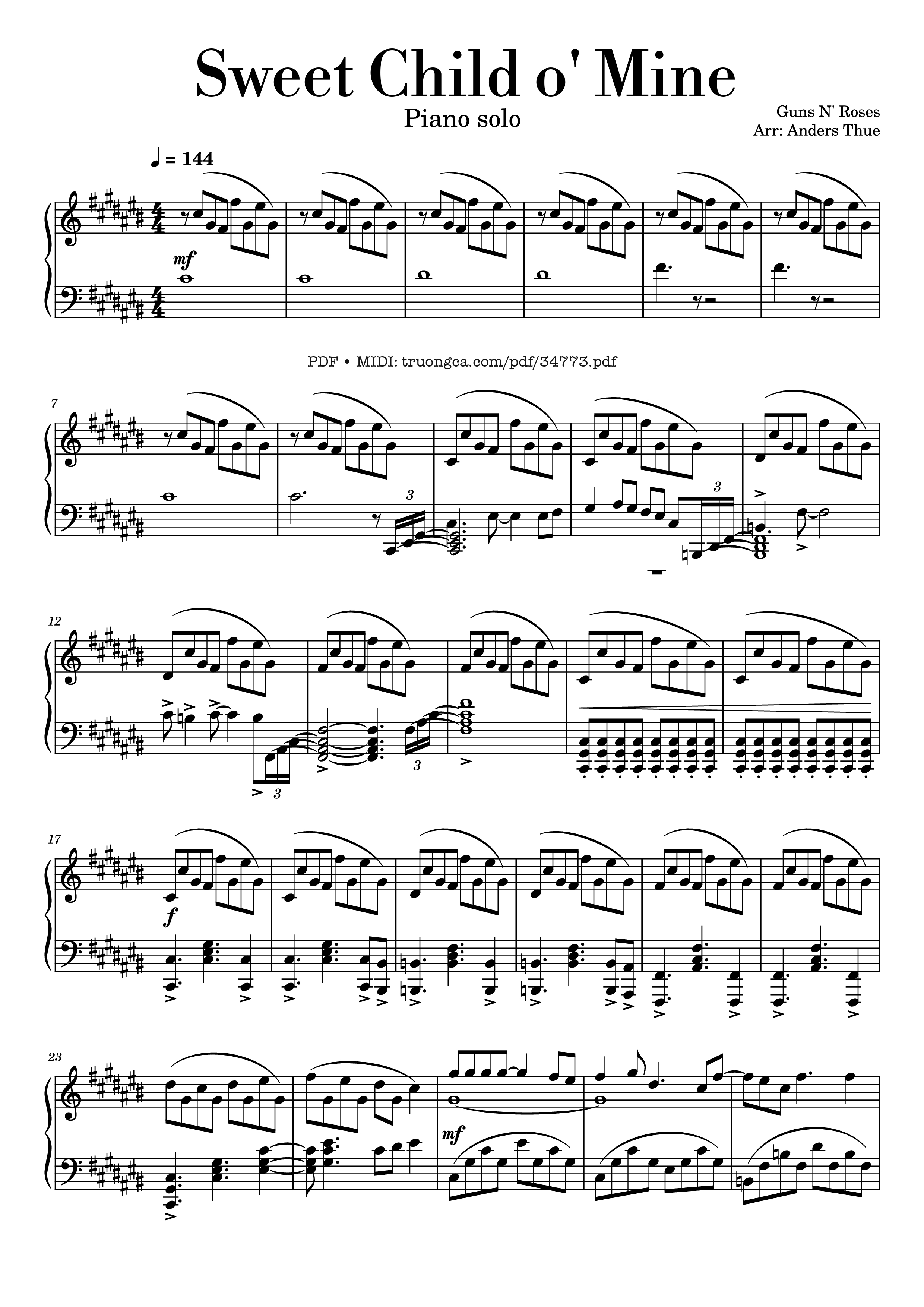 Sheet PDF of Sweet Child o' Mine Piano solo