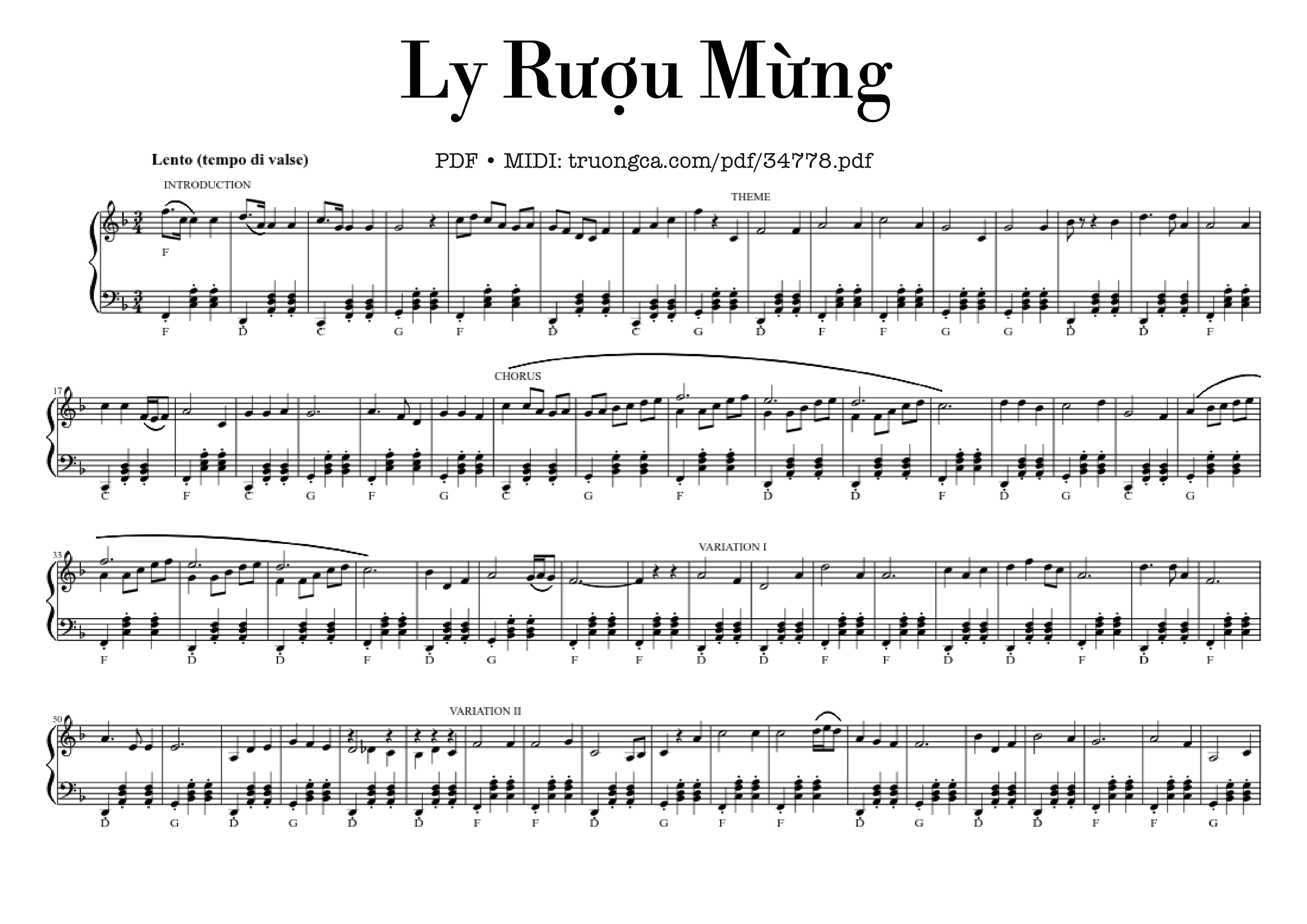 Sheet PDF of Ly Rượu Mừng Piano