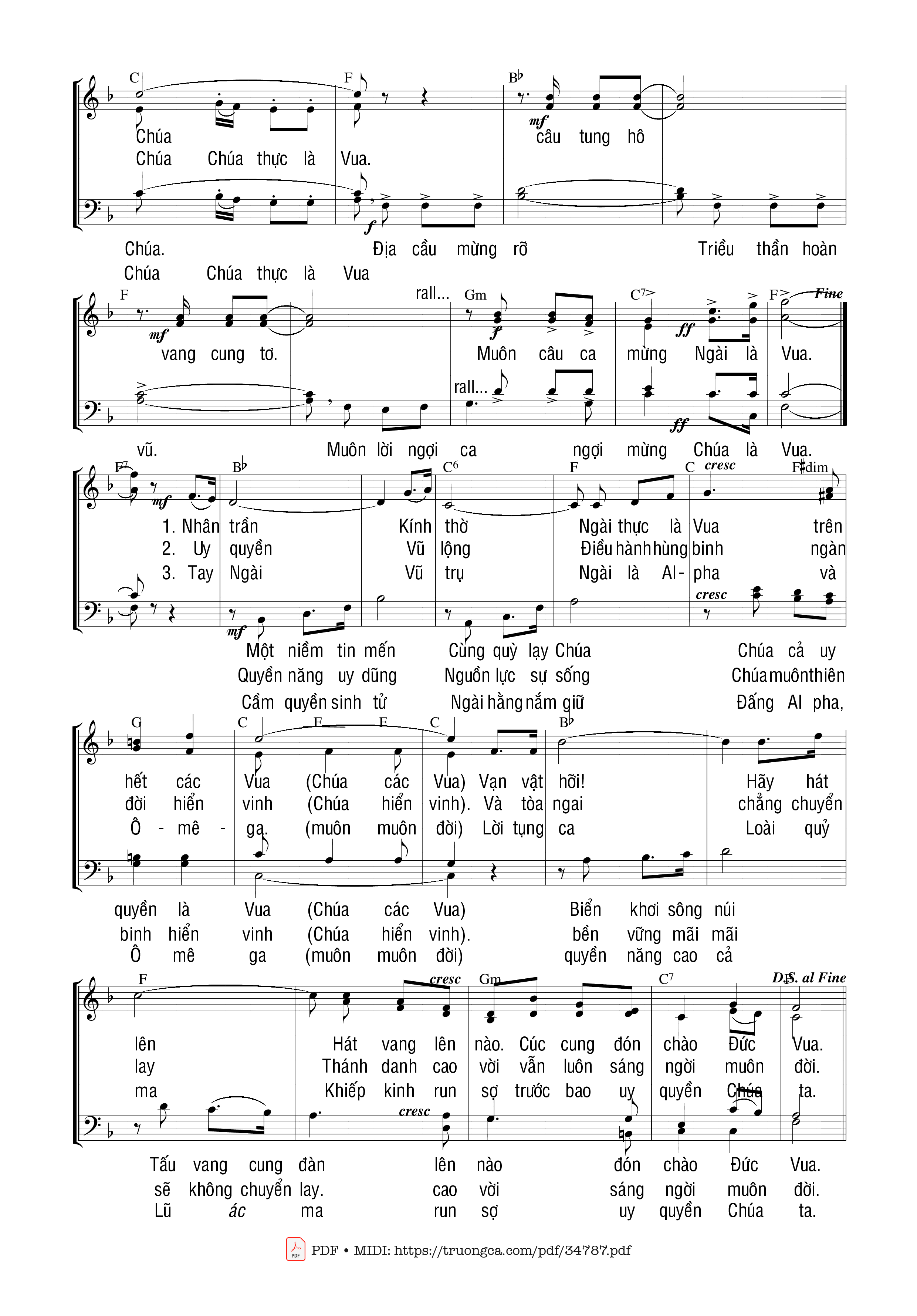 Page 2 of Sheet music PDF Chúa Thực Là Vua - Thế Thông