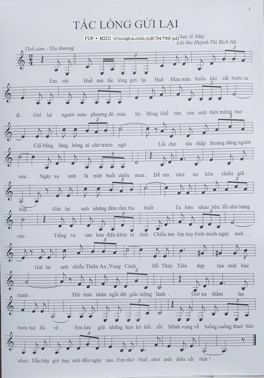 Sheet PDF of Tấc lòng gửi lại