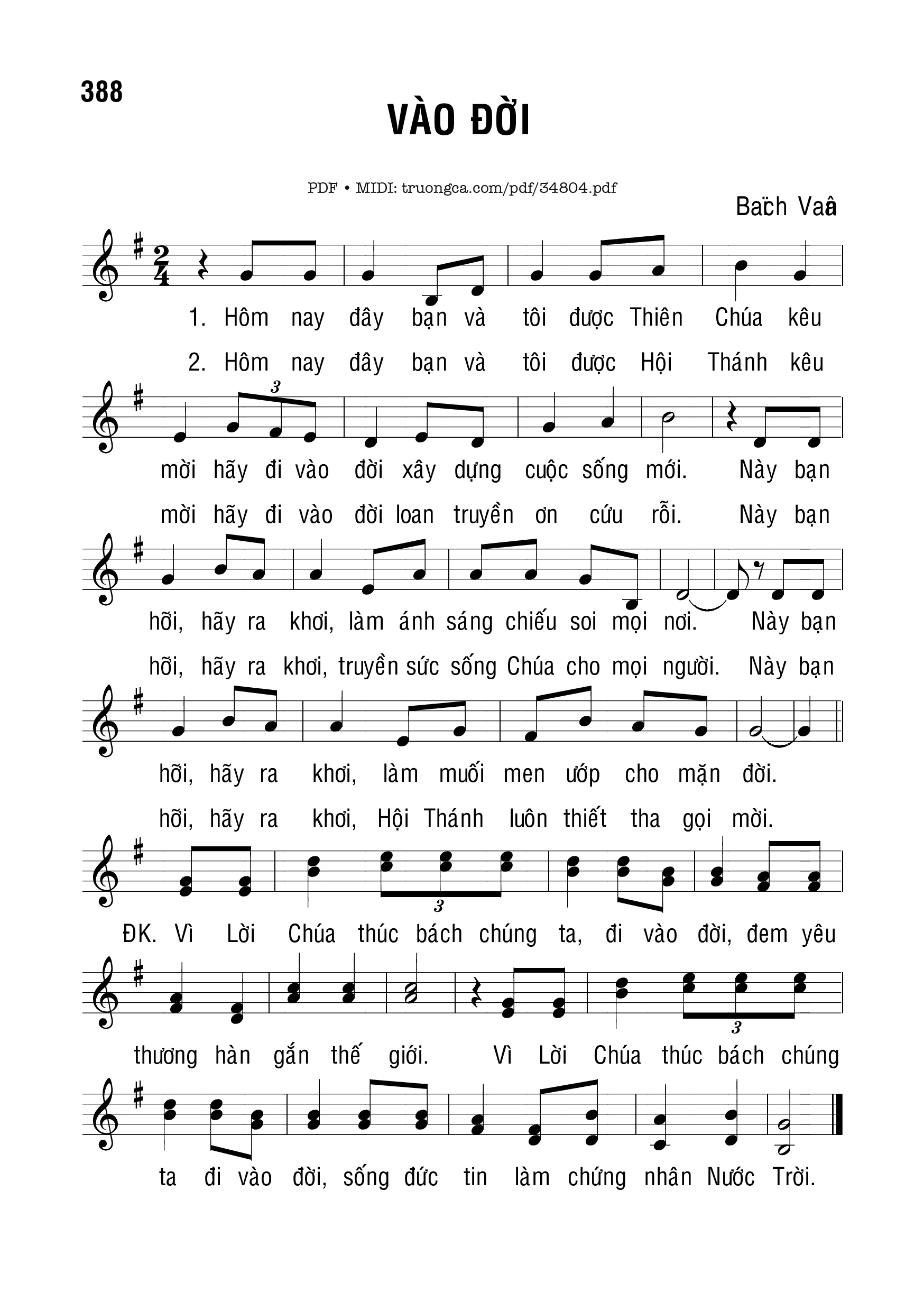 Sheet PDF of Vào Đời - Bạch Vân