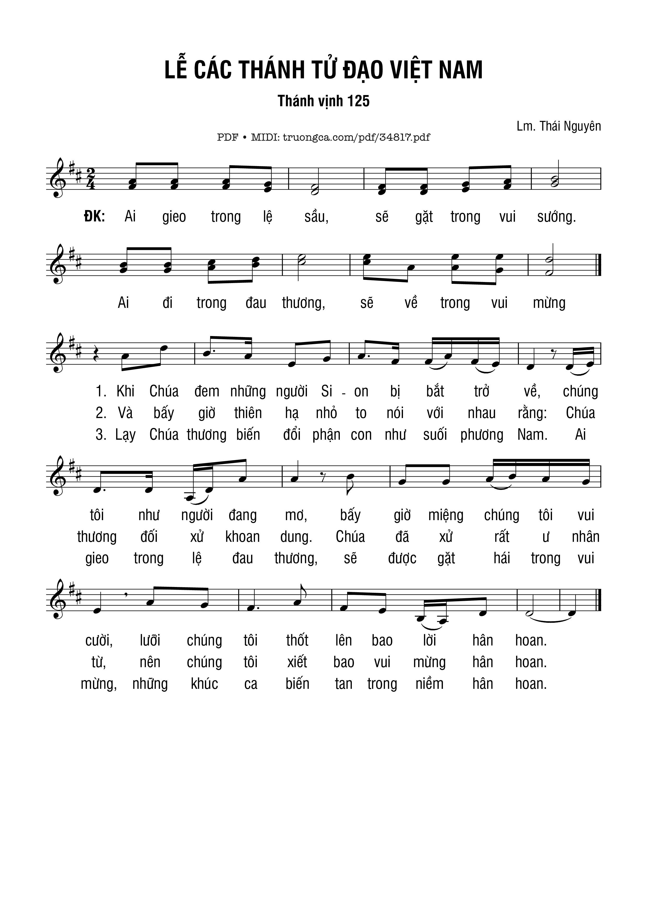 Sheet PDF of Thánh Vịnh 125, Lễ Các Thánh Tử Đạo Việt Nam
