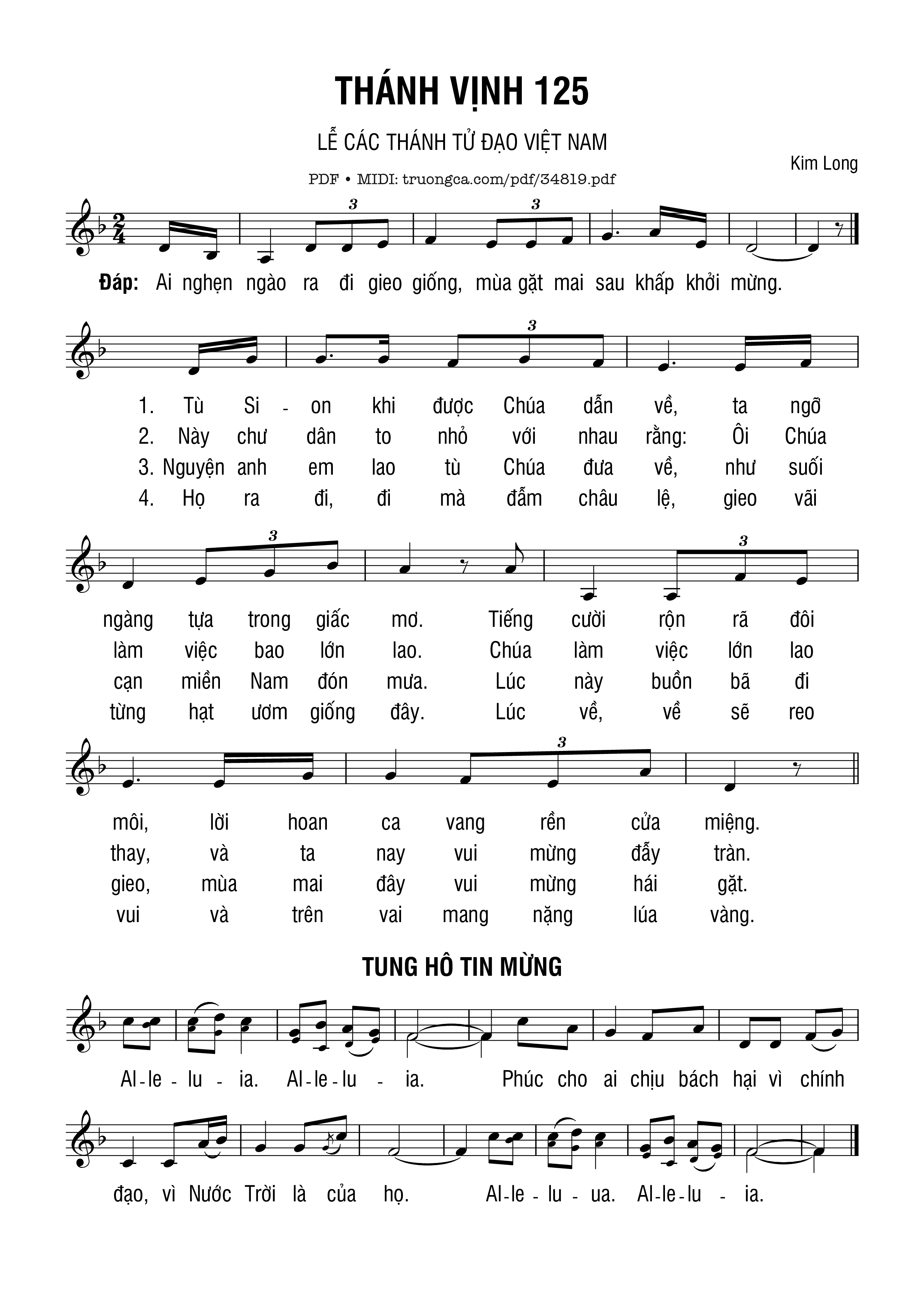 Sheet PDF of Thánh Vịnh 125, Lễ Các Thánh Tử Đạo Việt Nam