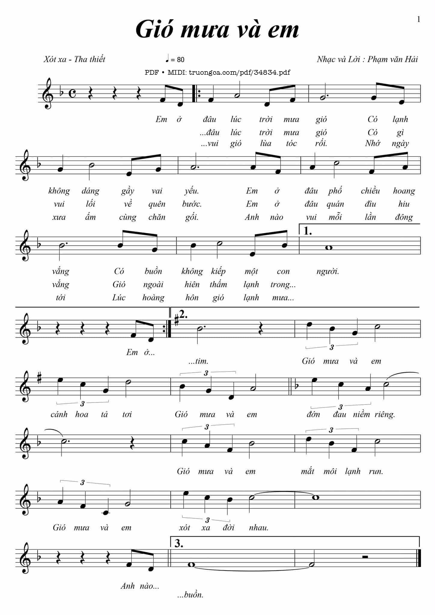 Sheet PDF of Gió mưa và em