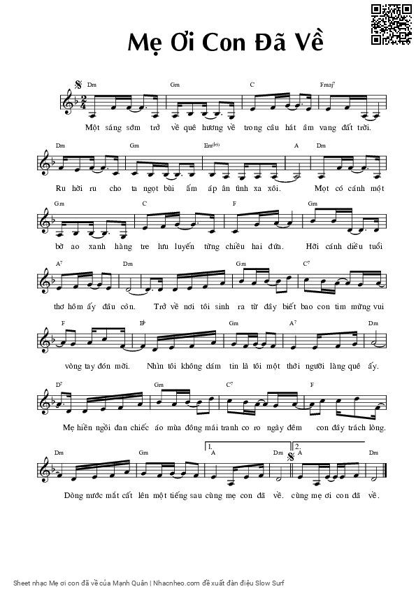 Sheet PDF of Mẹ ơi con đã về