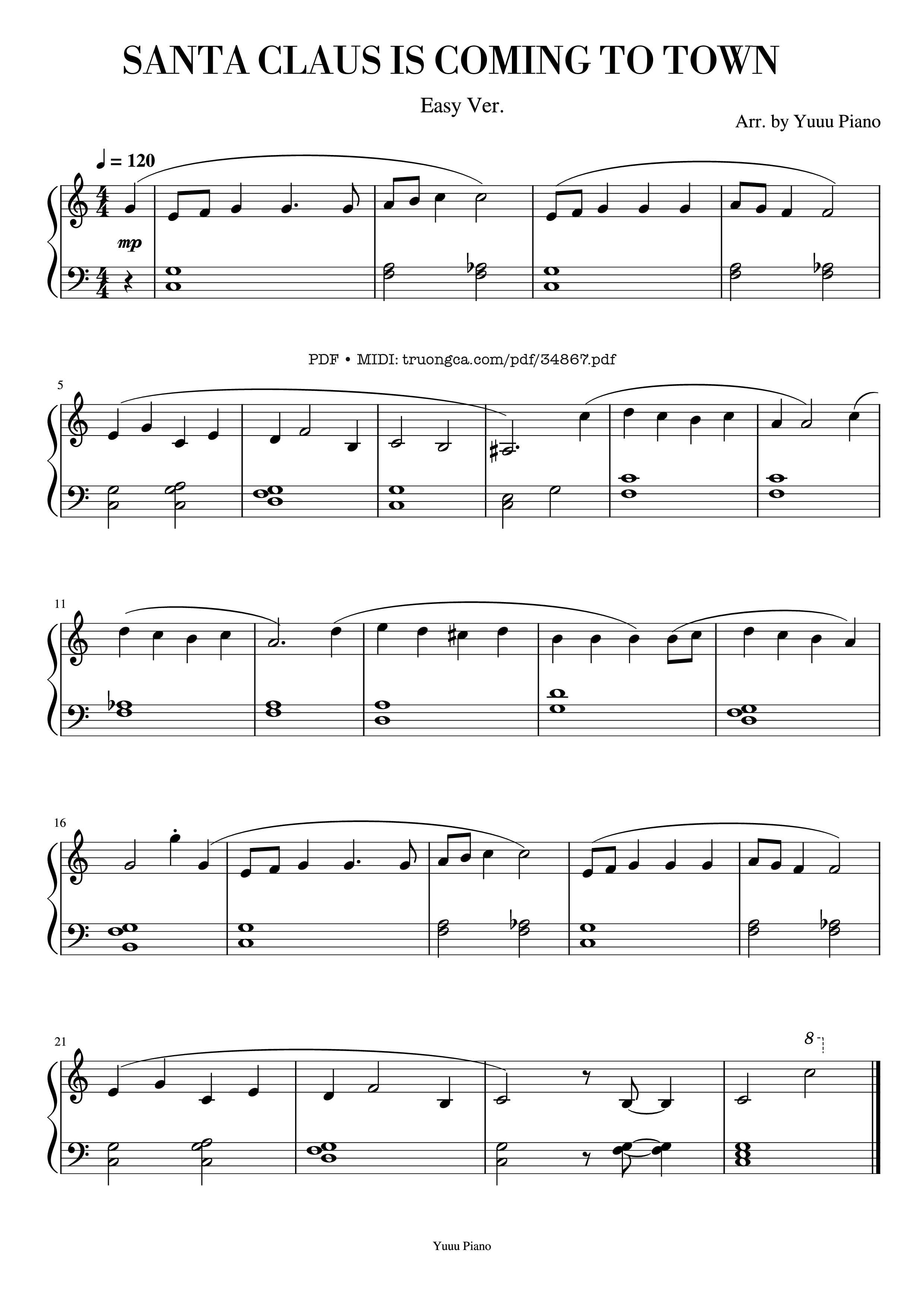 Sheet PDF of Santa Claus is coming to town Piano EASY